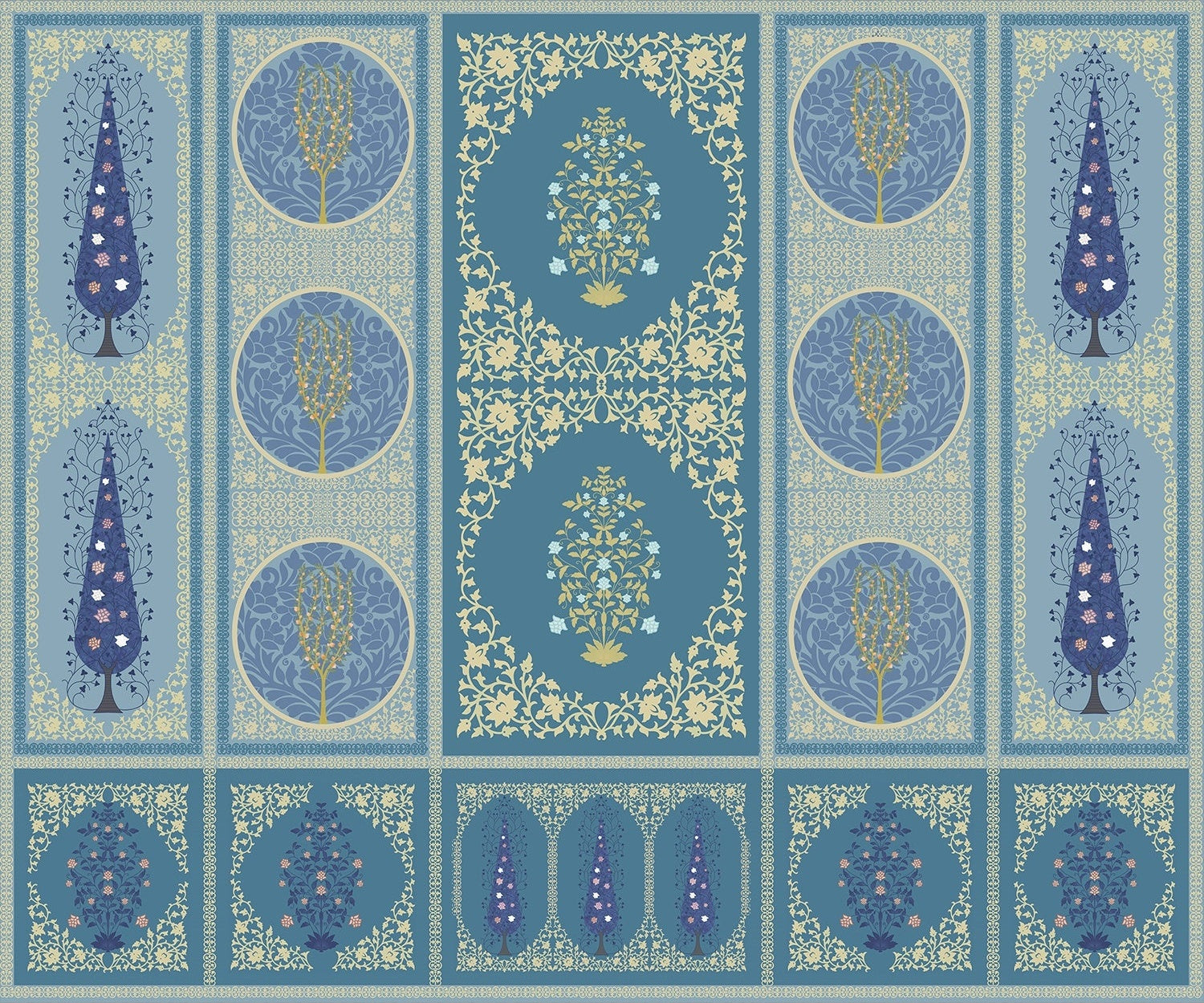 "Ornamental floral panel in lea - mughal wallpaper mural-inequal final"