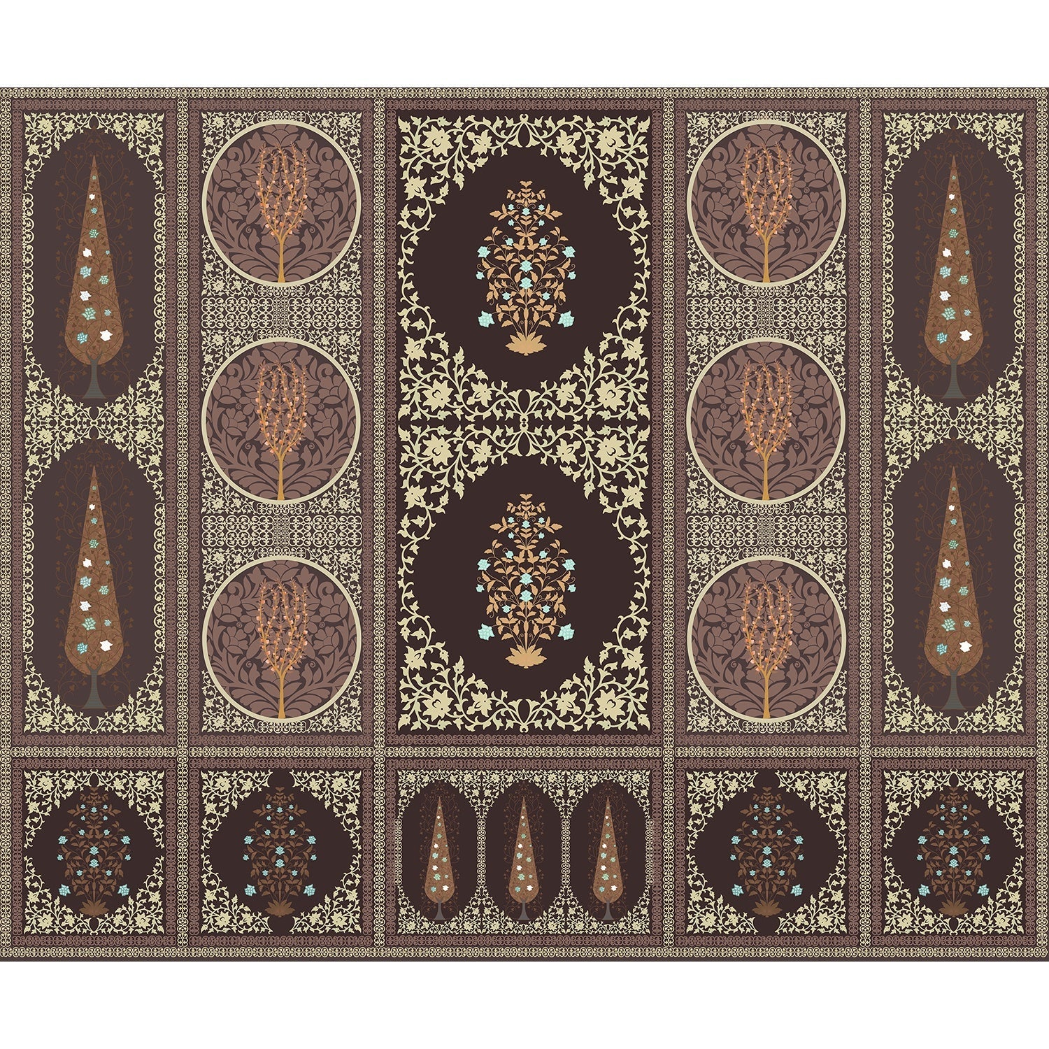 Ornamental floral panel in lea - "mughal" wallpaper mural-equal final