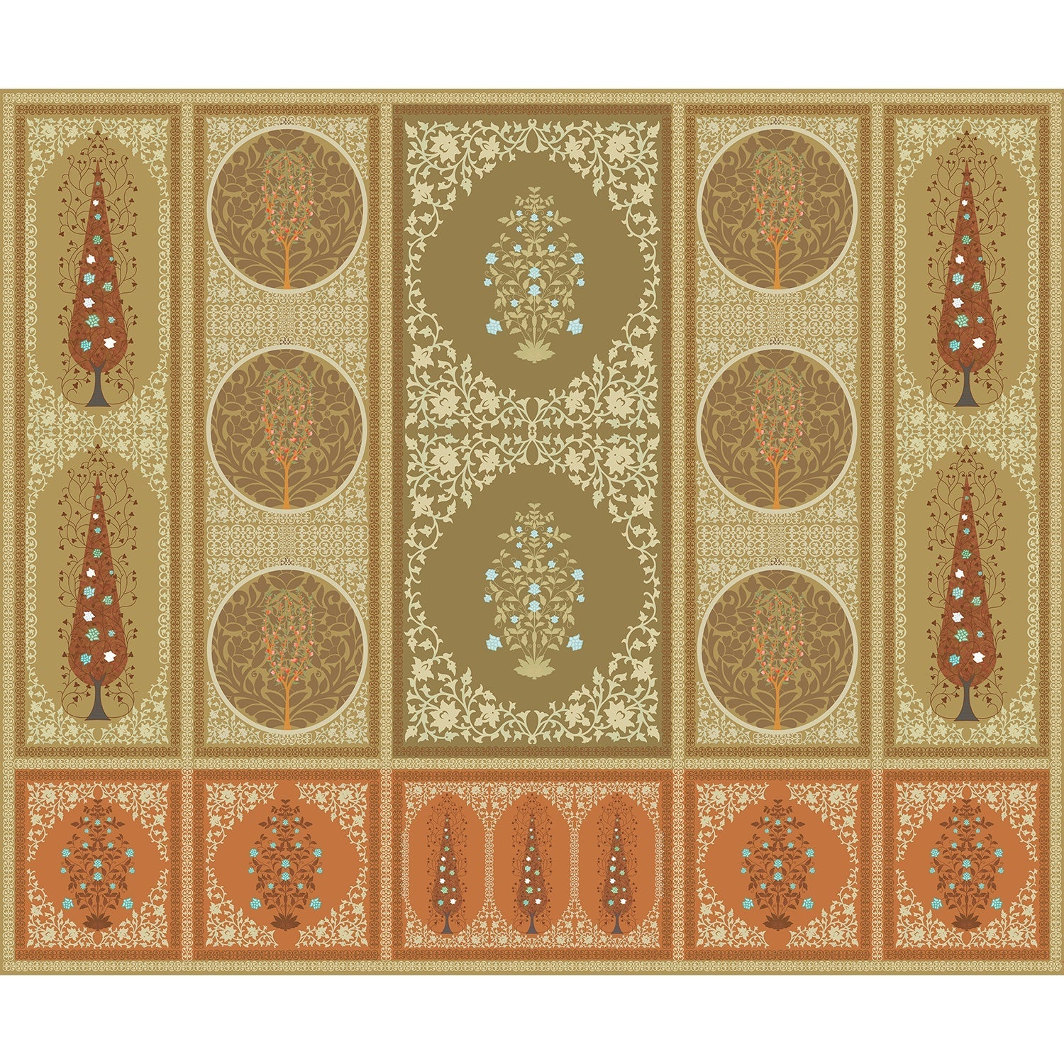 Ornamental floral panel in lea - "mughal" wallpaper mural-equal final
