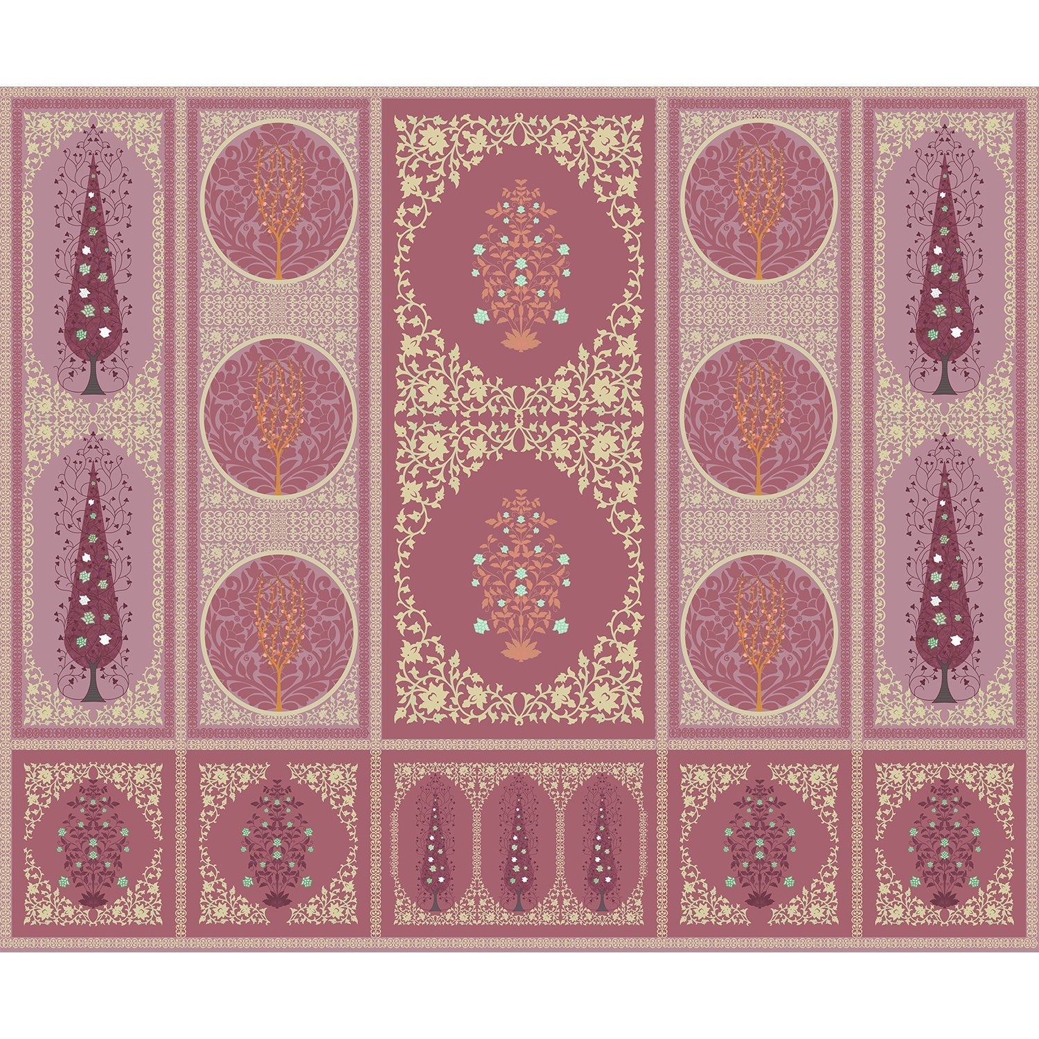 Ornamental floral panel in lea - "mughal" wallpaper mural-equal final