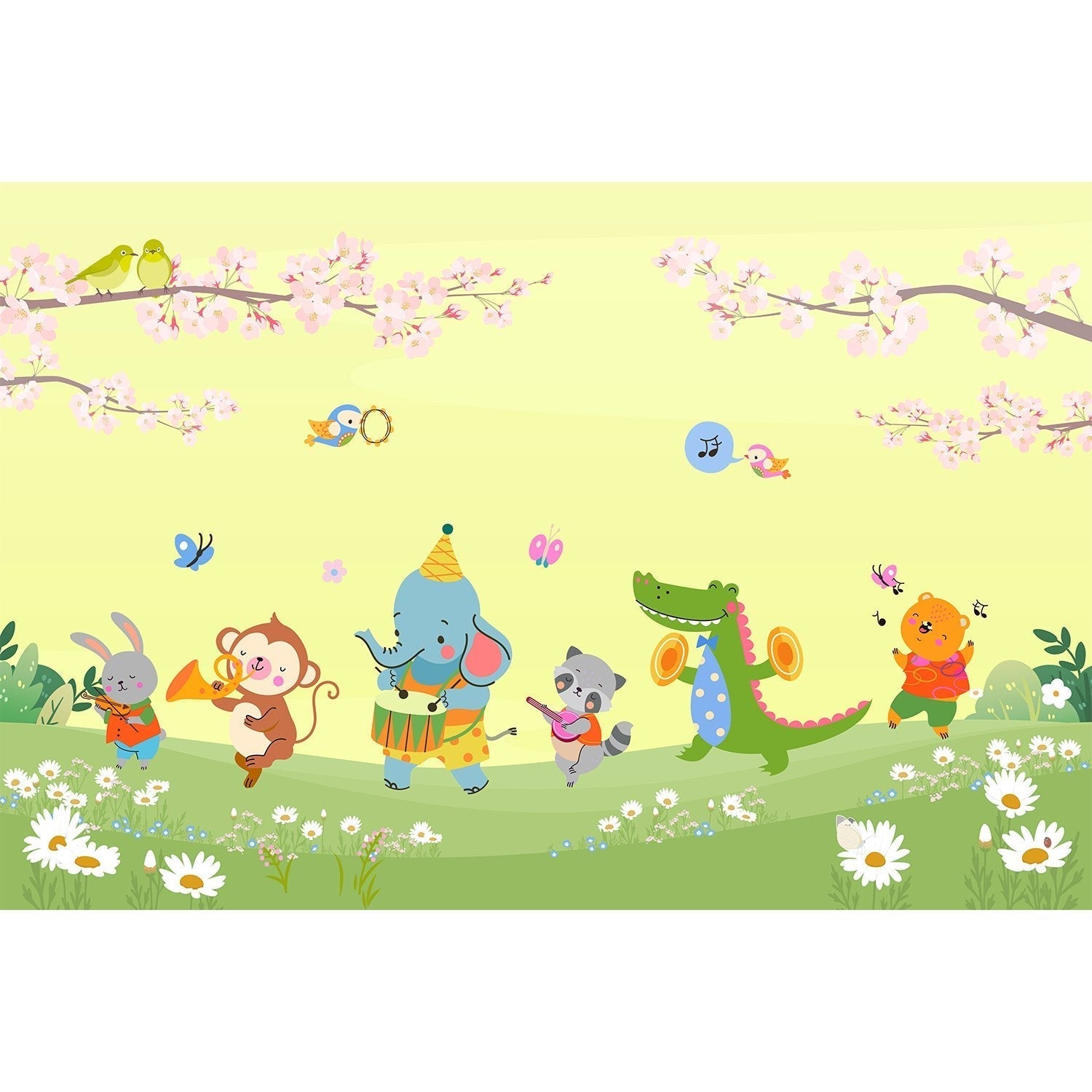 Joyful animal parade in lea - kids wallpaper mural-equal final