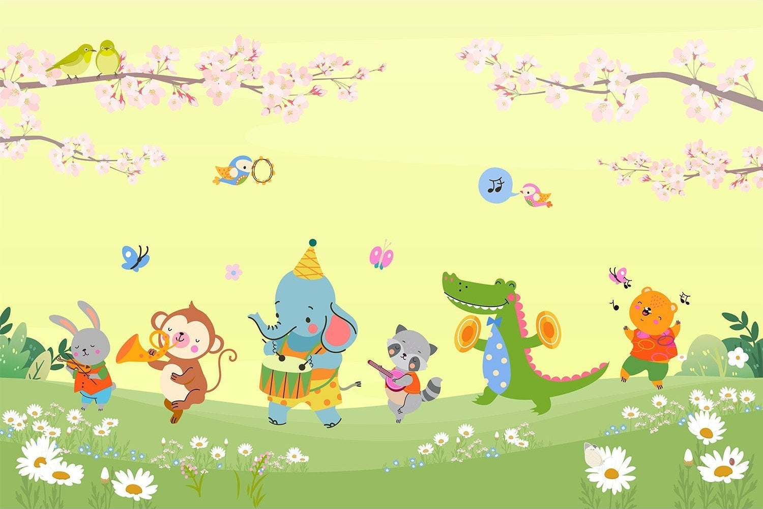 Joyful animal parade in lea - kids wallpaper mural-inequal final