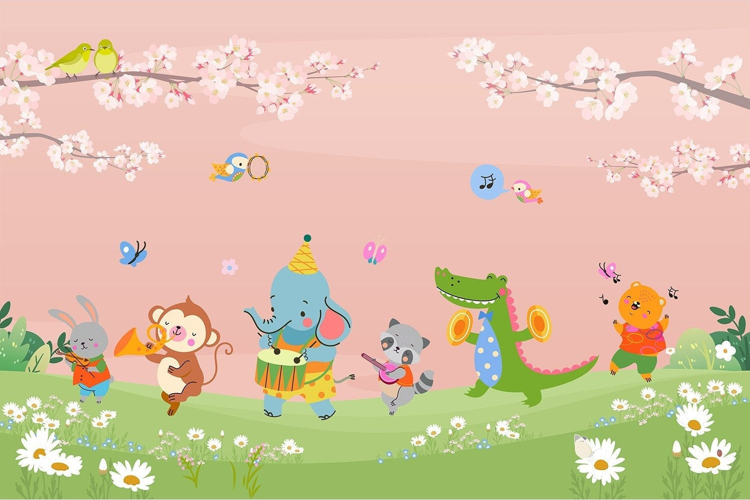 Joyful animal parade in lea - kids wallpaper mural-inequal final