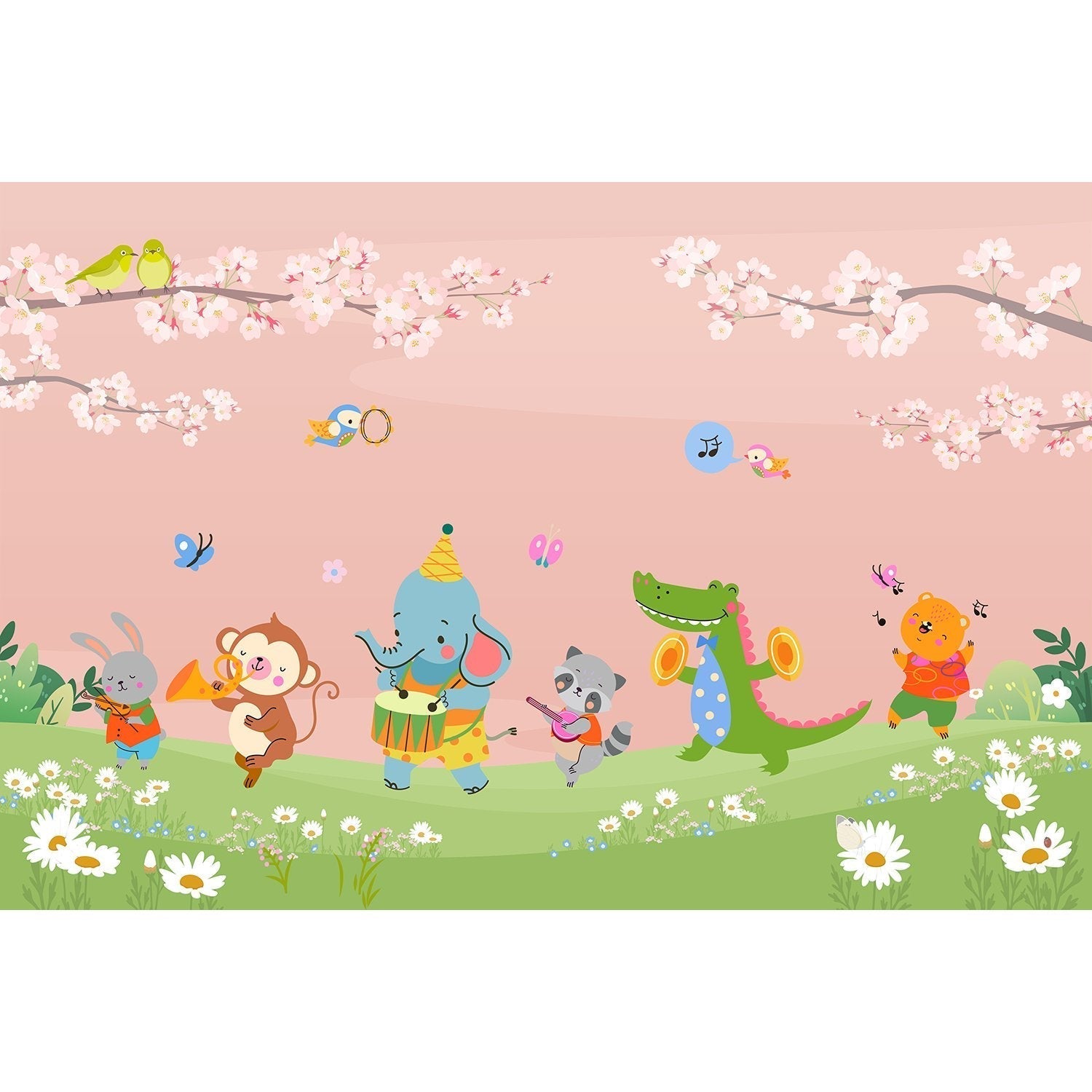 Joyful animal parade in lea - kids wallpaper mural-equal final