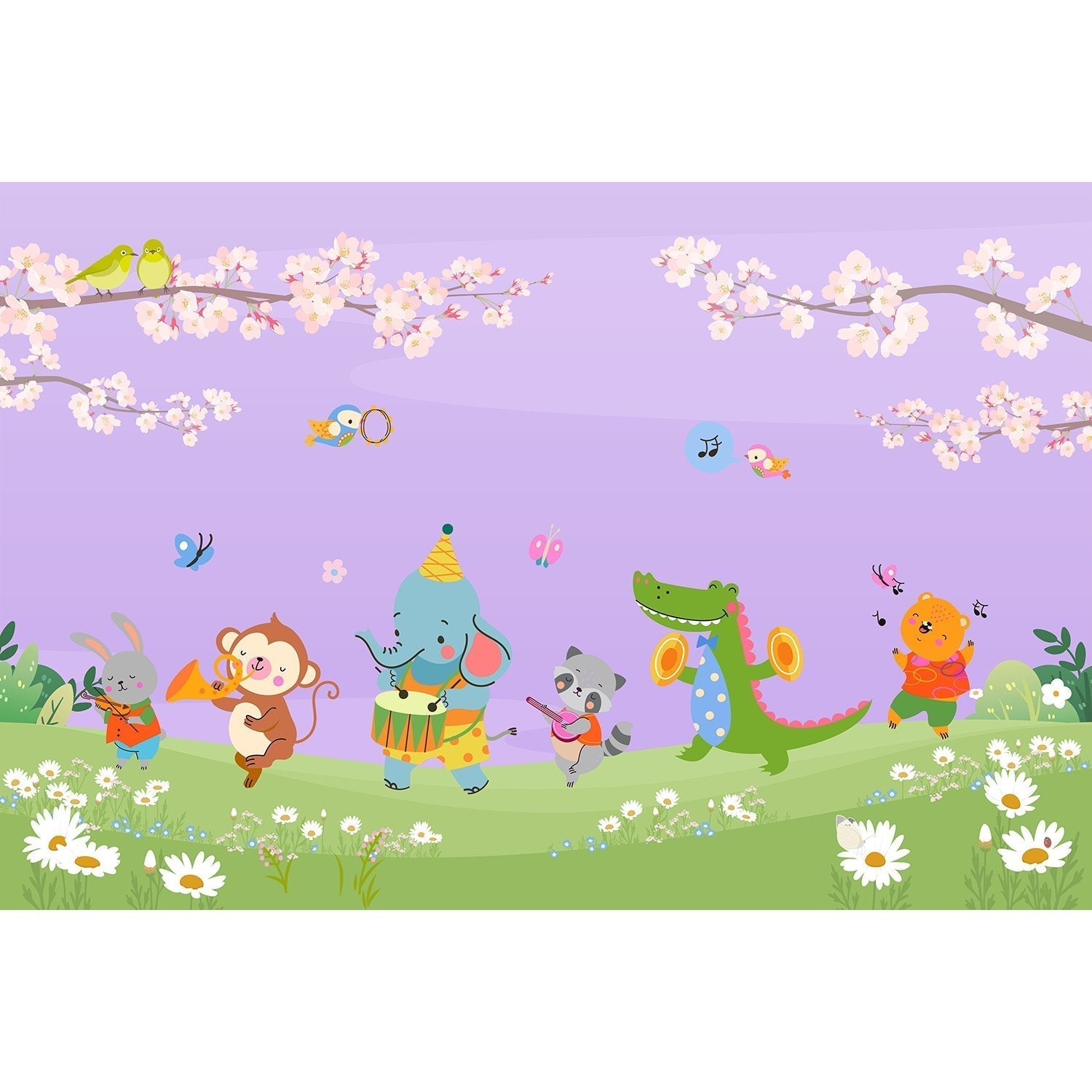 Joyful animal parade in lea - kids wallpaper mural-equal final