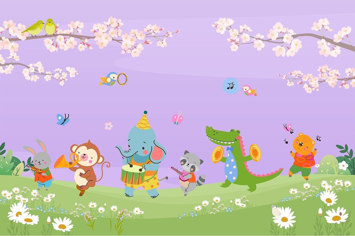 Joyful animal parade in lea - kids wallpaper mural-inequal final