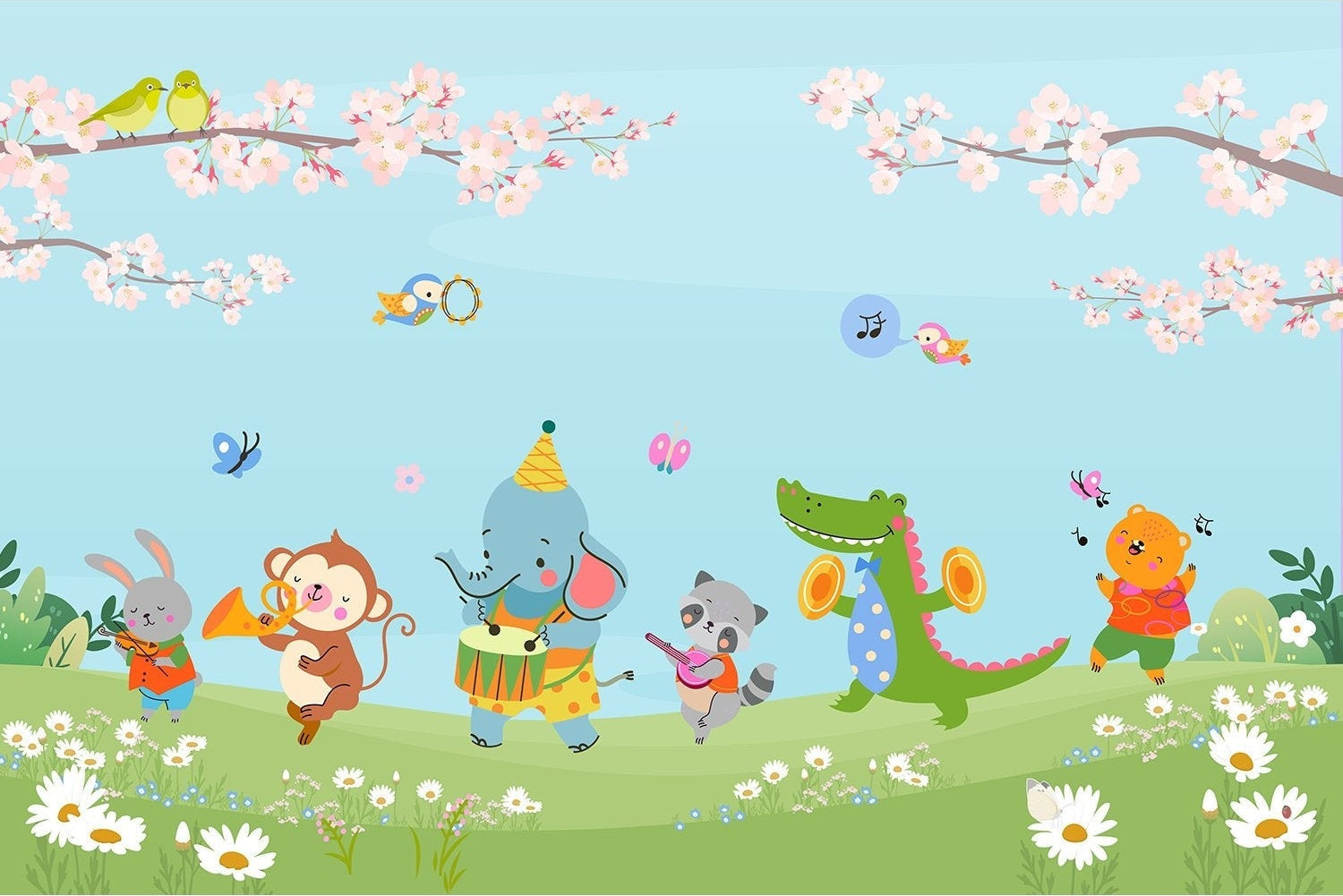 Joyful animal parade in lea - kids wallpaper mural-inequal final