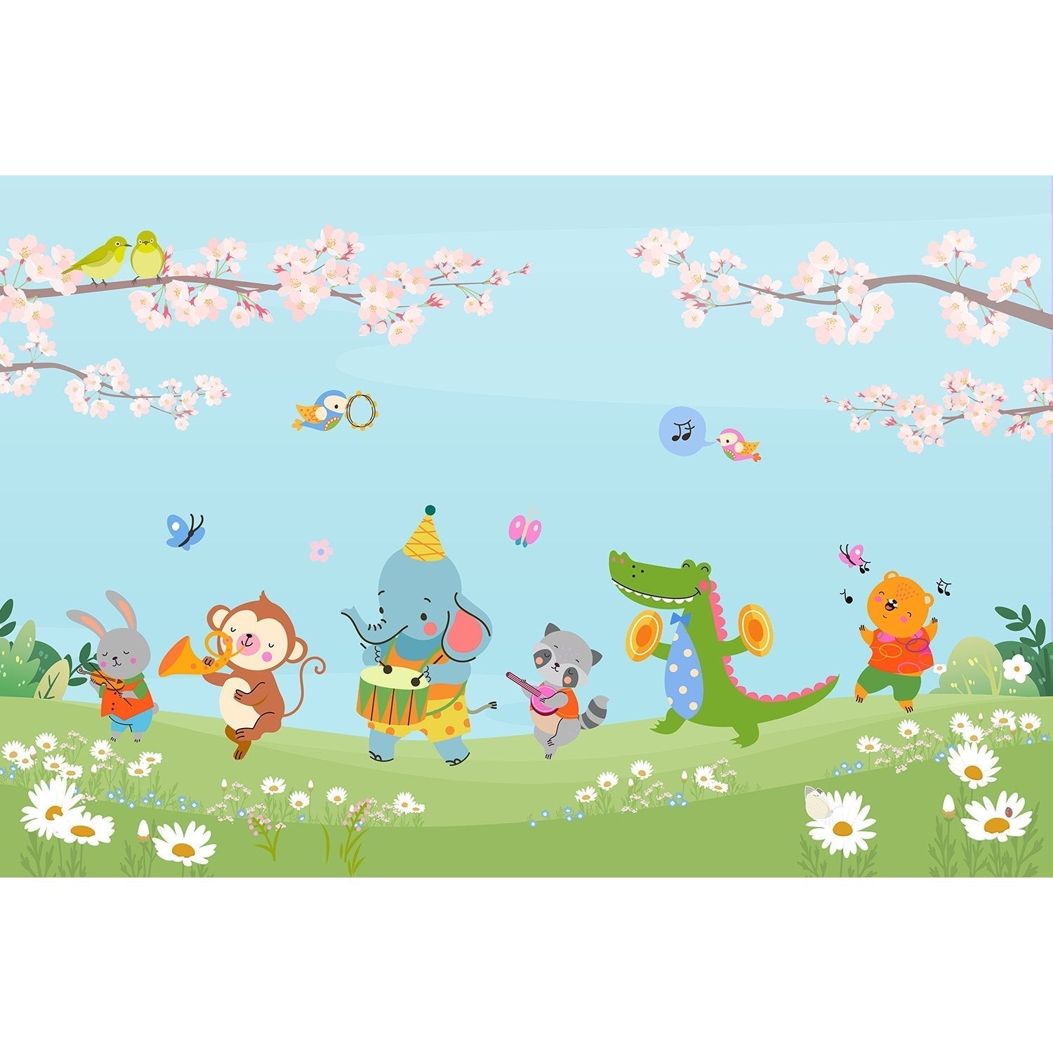 Joyful animal parade in lea - kids wallpaper mural-equal final