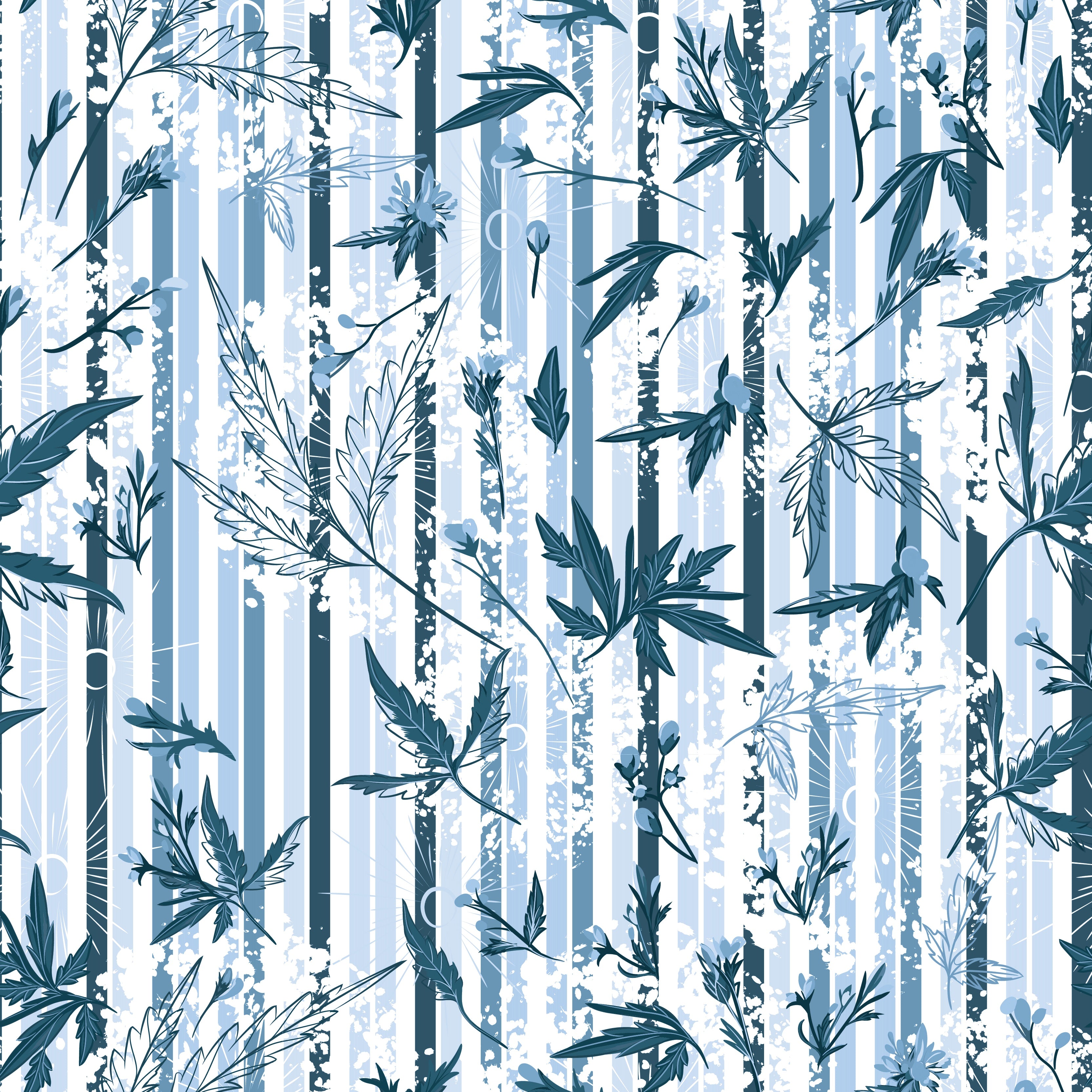 Repeating green bamboo leaves and stems on white background with vertical striped pattern - view 14 - repeat-original - final
