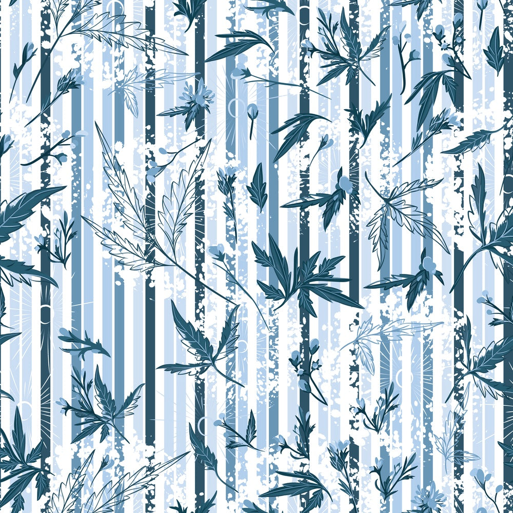 Repeating green bamboo leaves and stems on white background with vertical striped pattern - view 15 - repeat-small - final