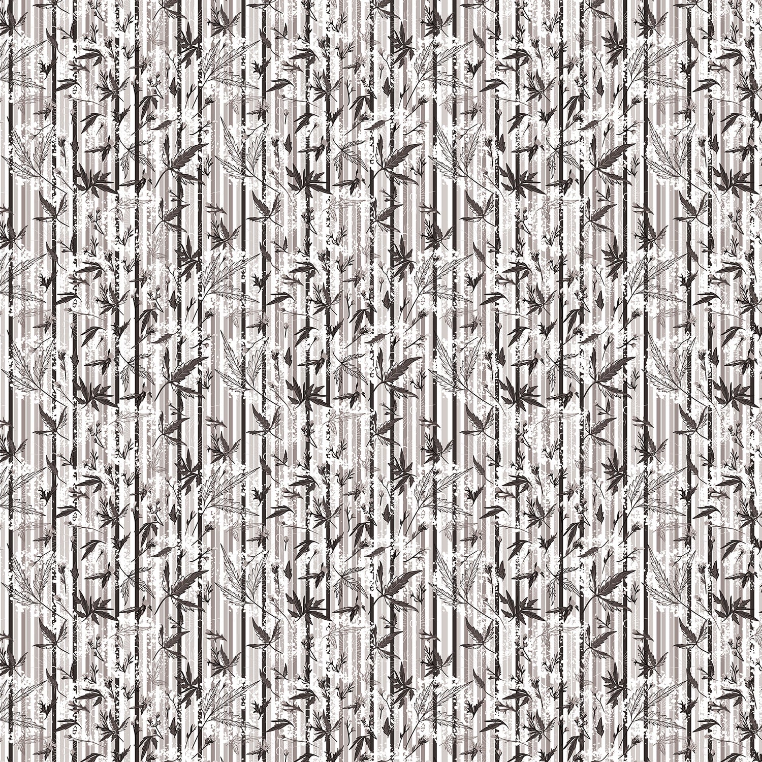 Repeating green bamboo leaves and stems on white background with vertical striped pattern - view 17 - final