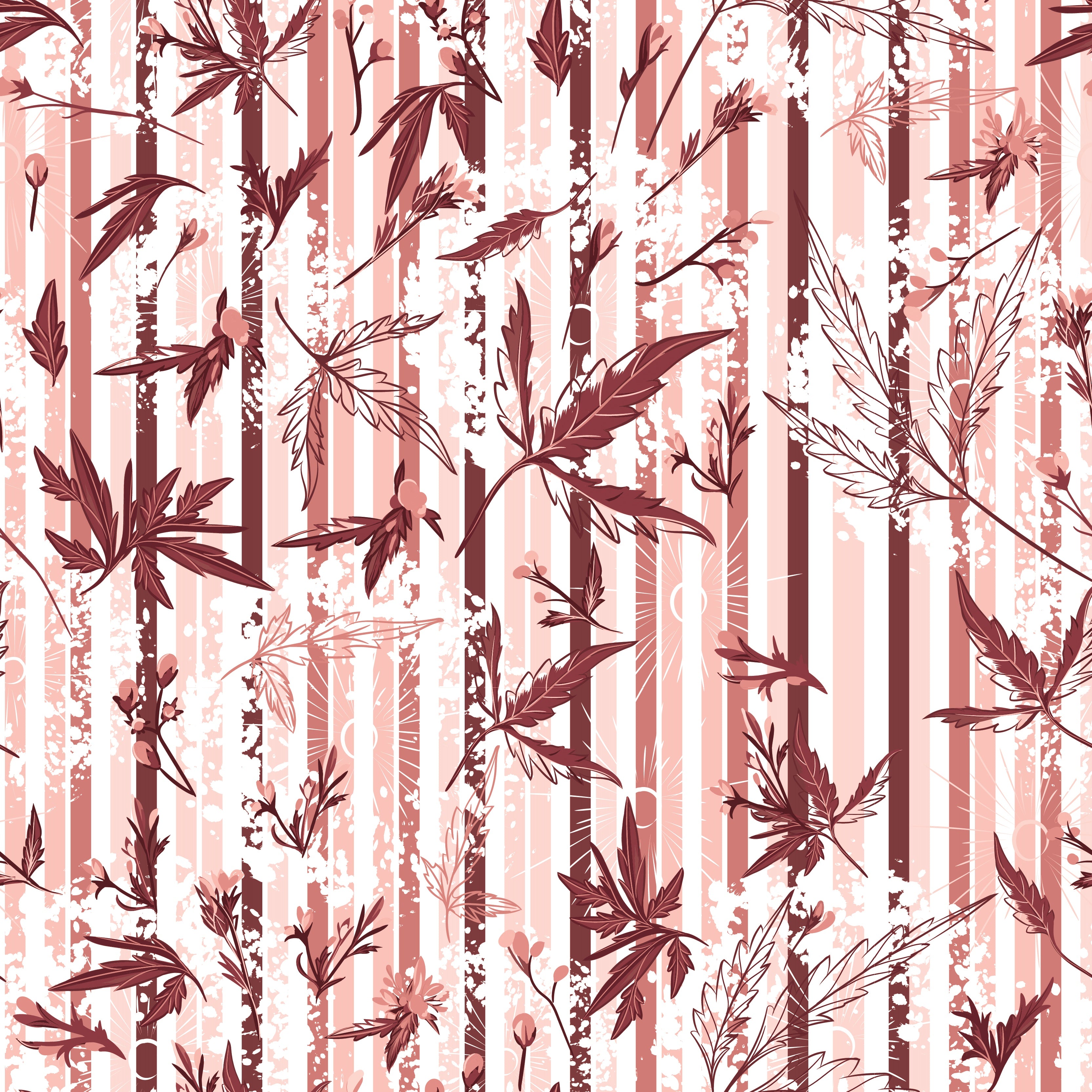 Repeating green bamboo leaves and stems on white background with vertical striped pattern - view 24 - repeat-original - final