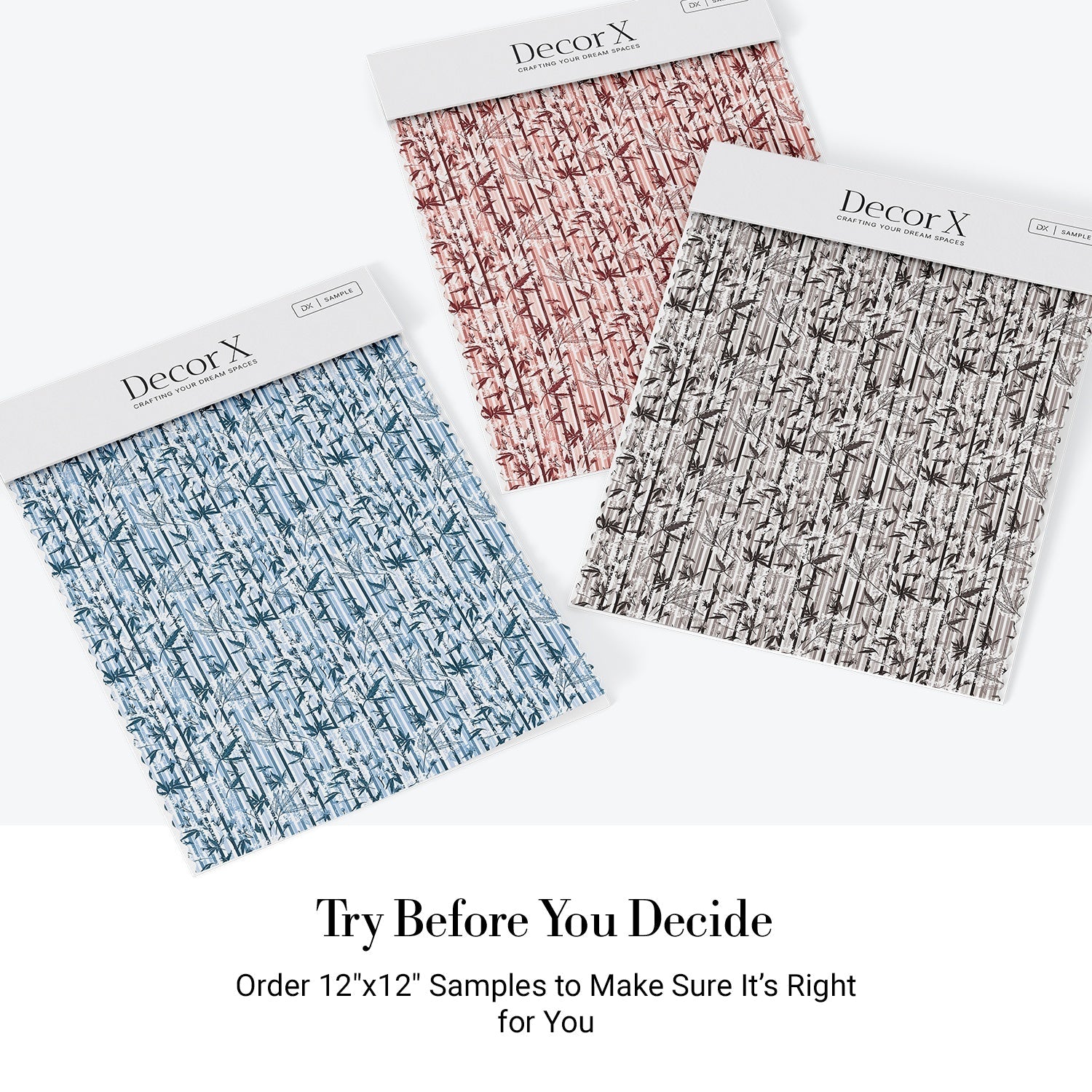 Repeating green bamboo leaves and stems on white background with vertical striped pattern - view 26 - final all-groups samples