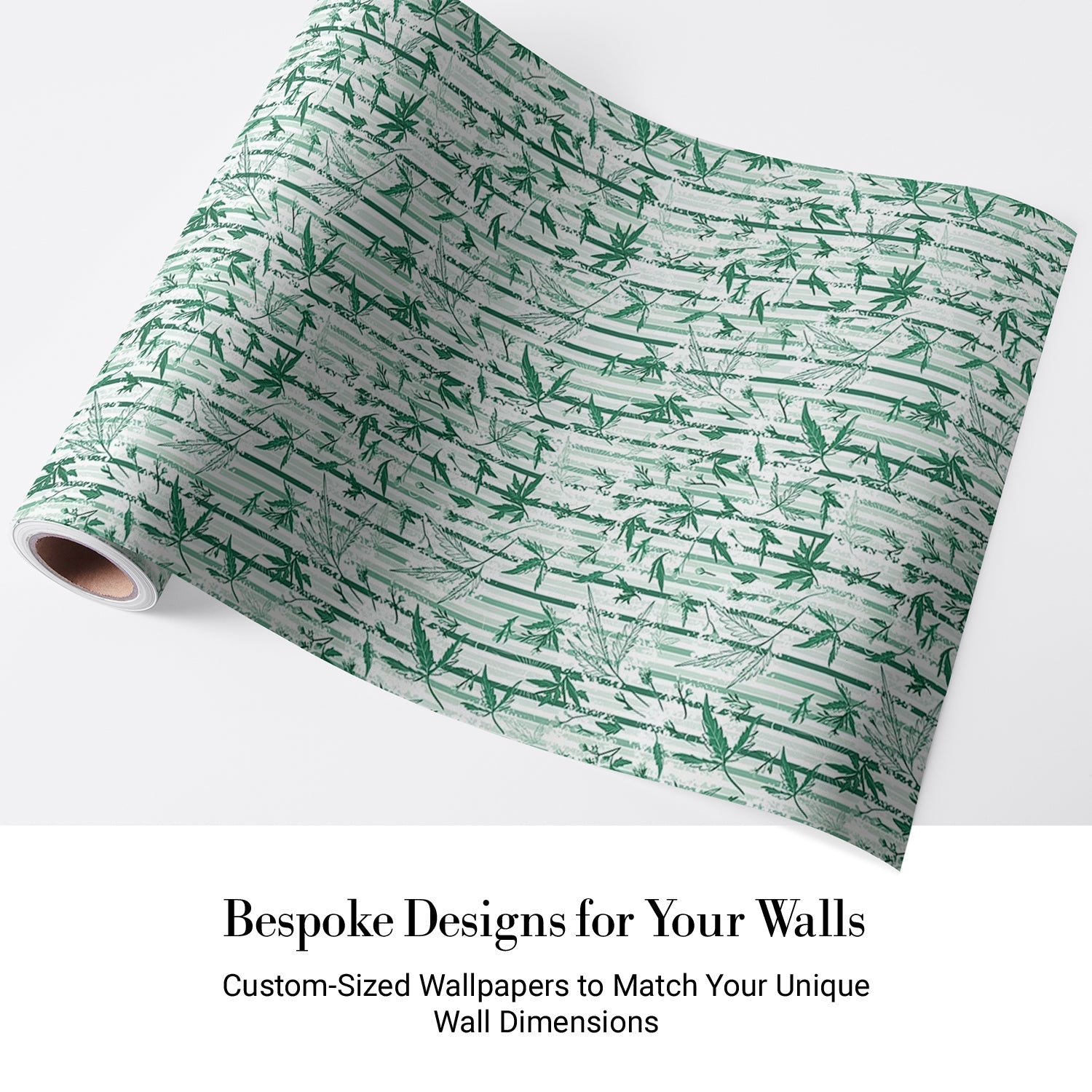 Repeating green bamboo leaves and stems on white background with vertical striped pattern - view 4 - final