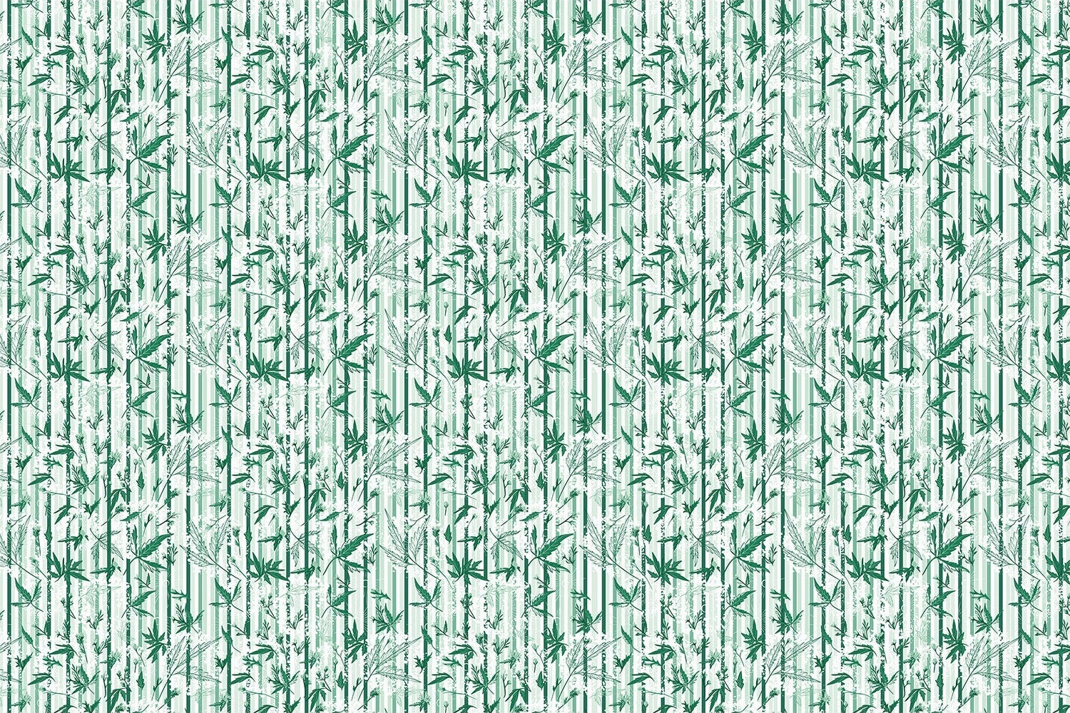 repeat-full-square Repeating green bamboo leaves and stems on white background with vertical striped pattern - view 6 - final