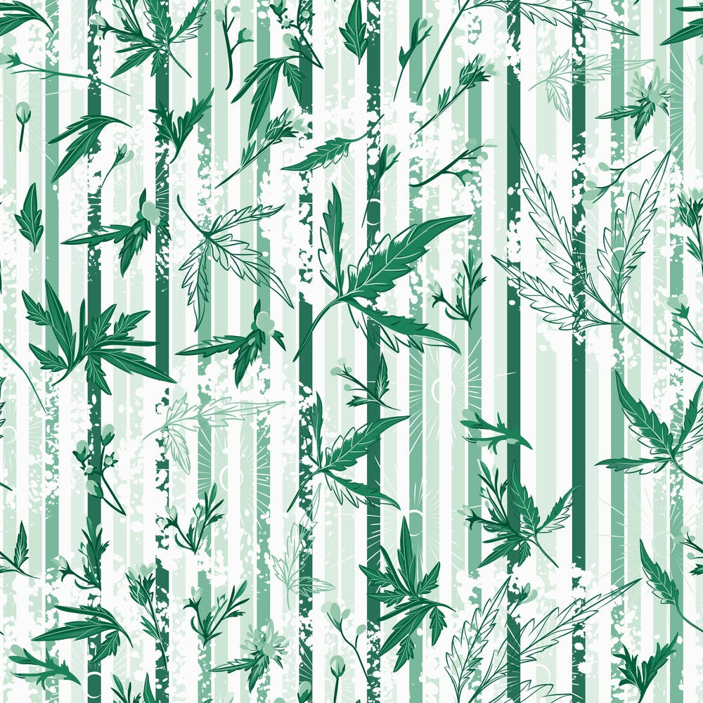Repeating green bamboo leaves and stems on white background with vertical striped pattern - view 8 - repeat-small - final