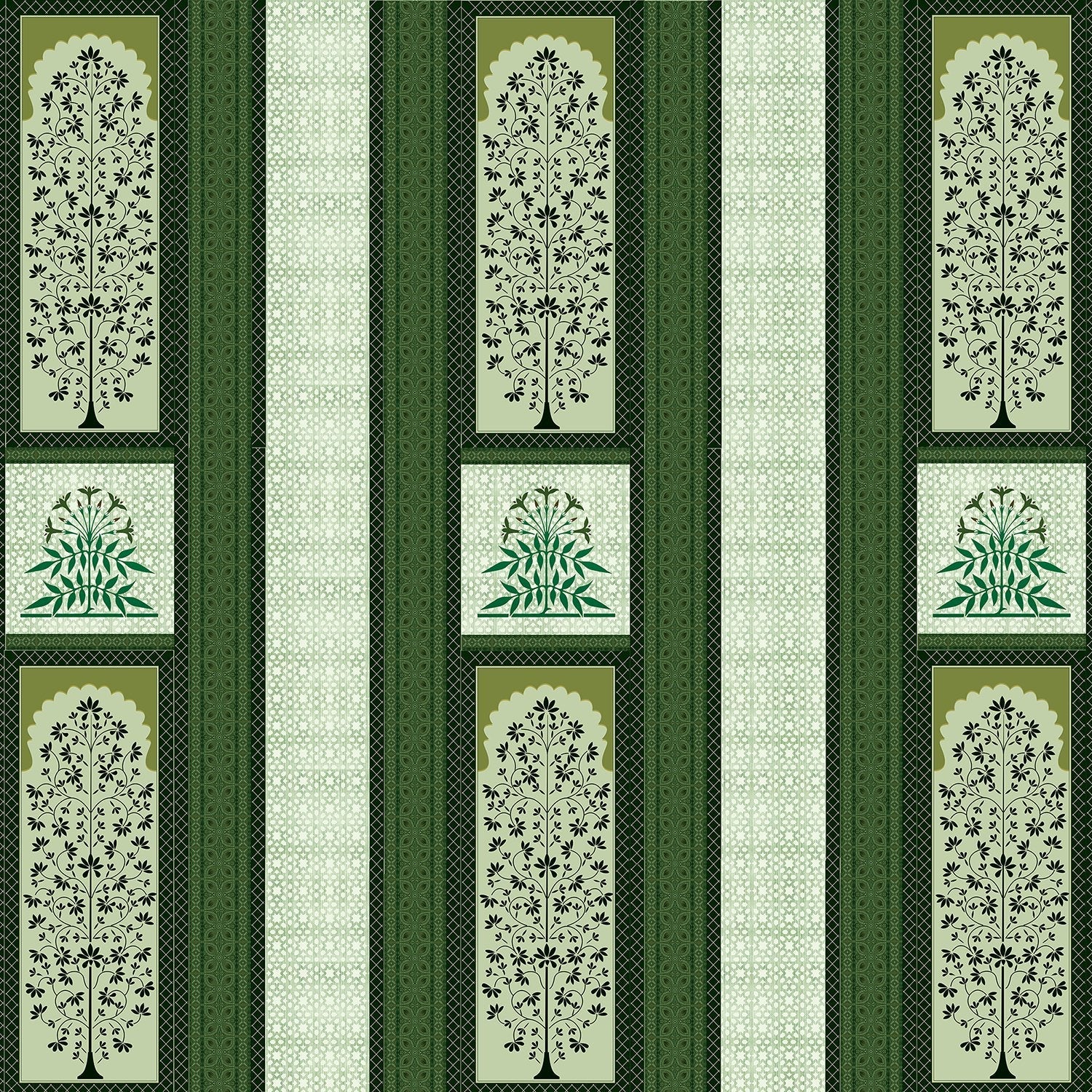 Traditional brown striped panels featuring ornate floral trees and palmette motifs in classic style - view 10 - final