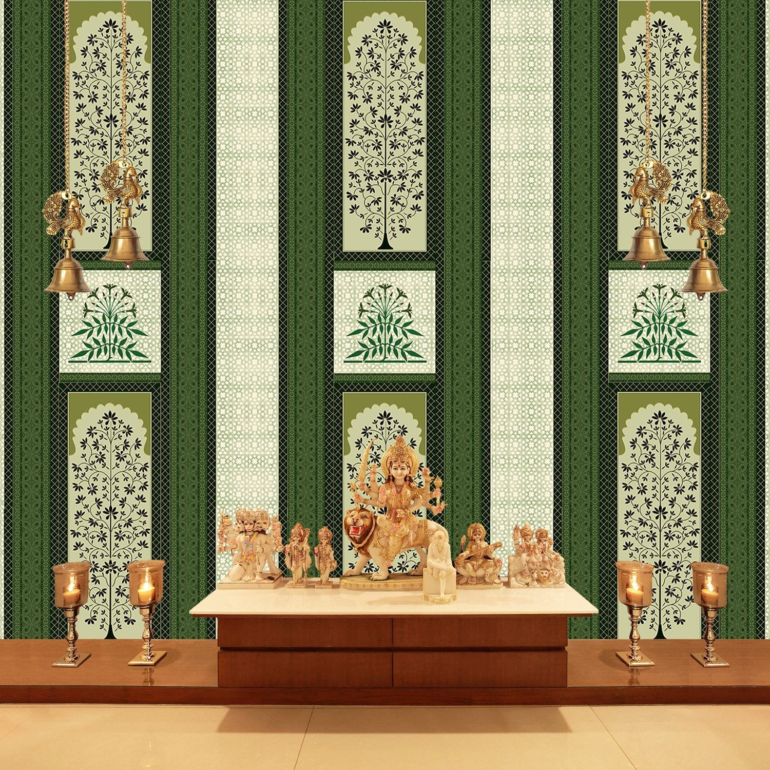 Traditional brown striped panels featuring ornate floral trees and palmette motifs in classic style - view 11 - final