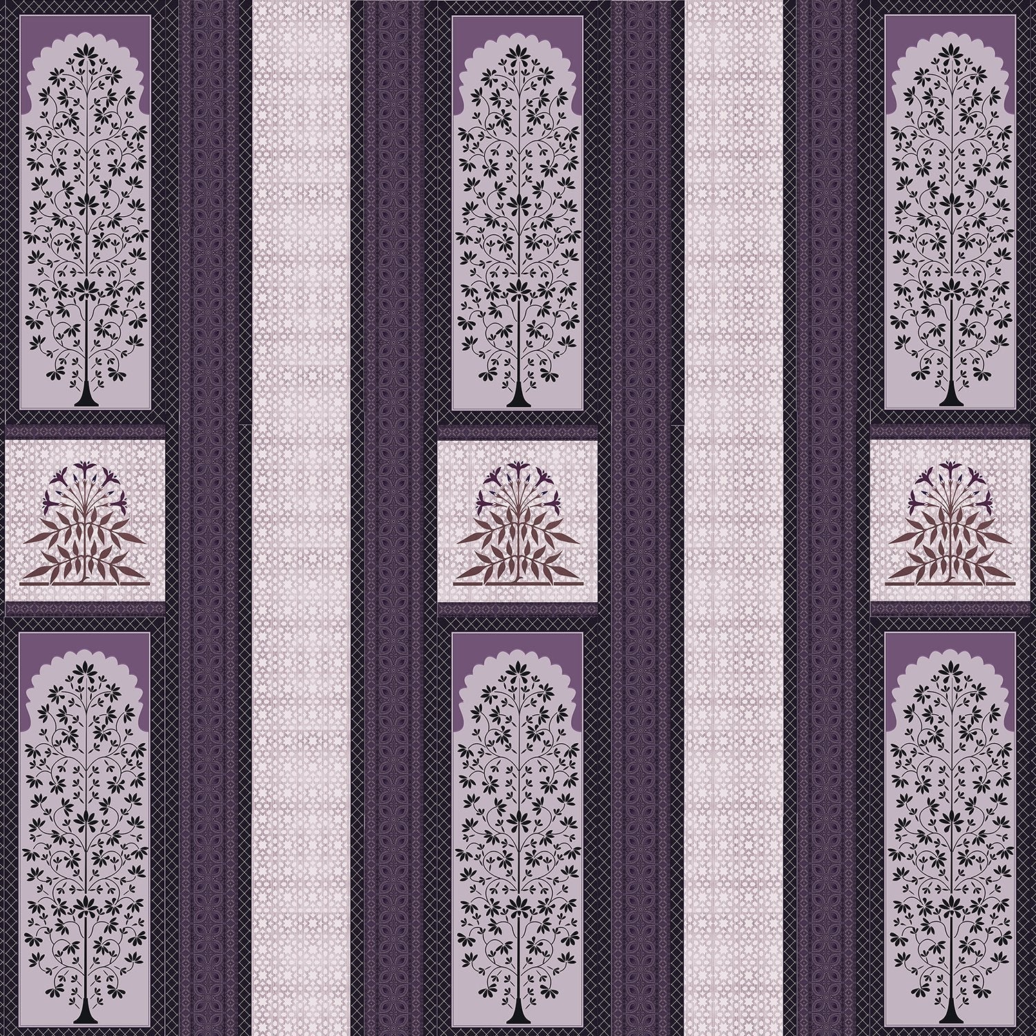 Traditional brown striped panels featuring ornate floral trees and palmette motifs in classic style - view 16 - final