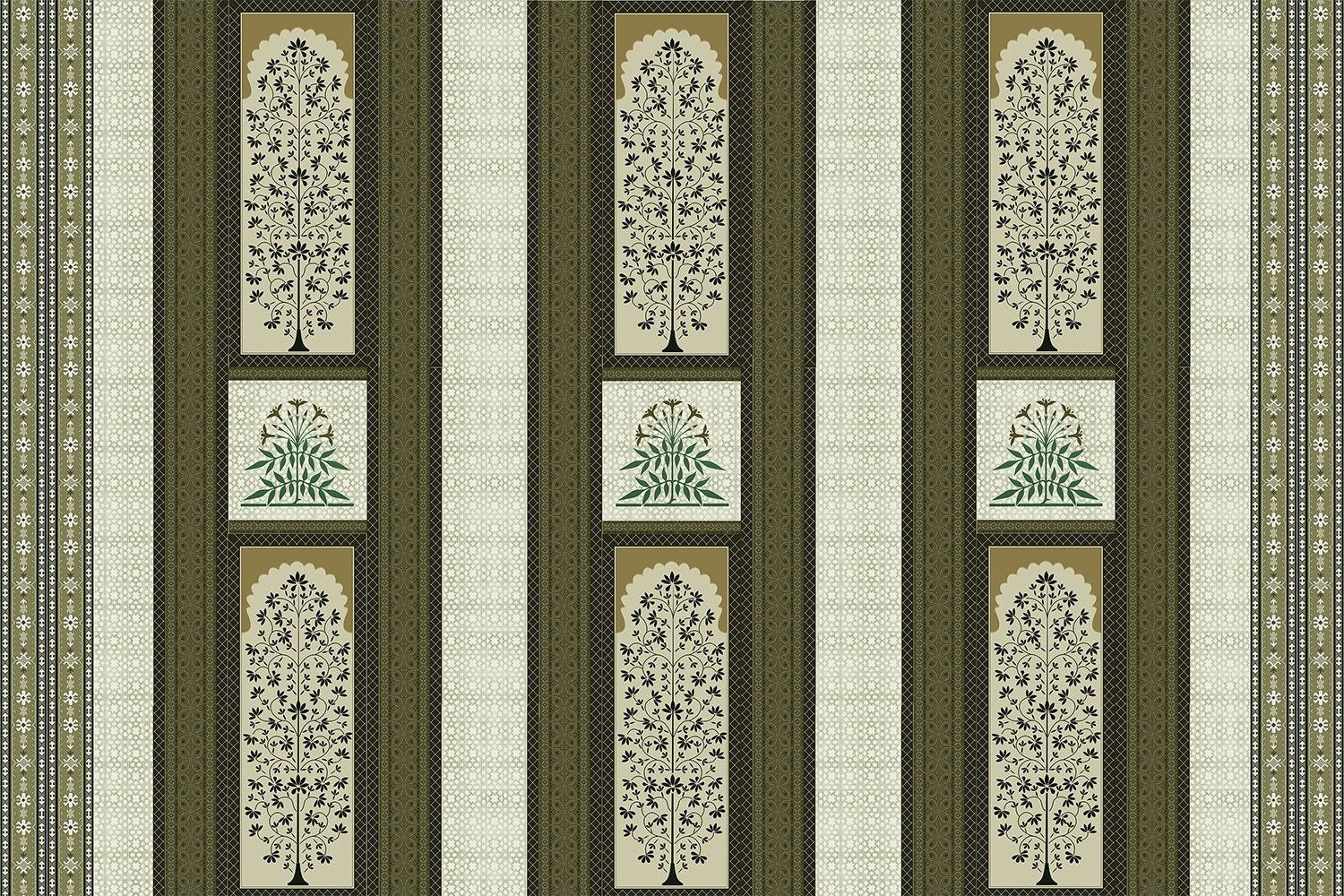 "Detailed damask pattern in lea - mughal wallpaper mural-inequal final"