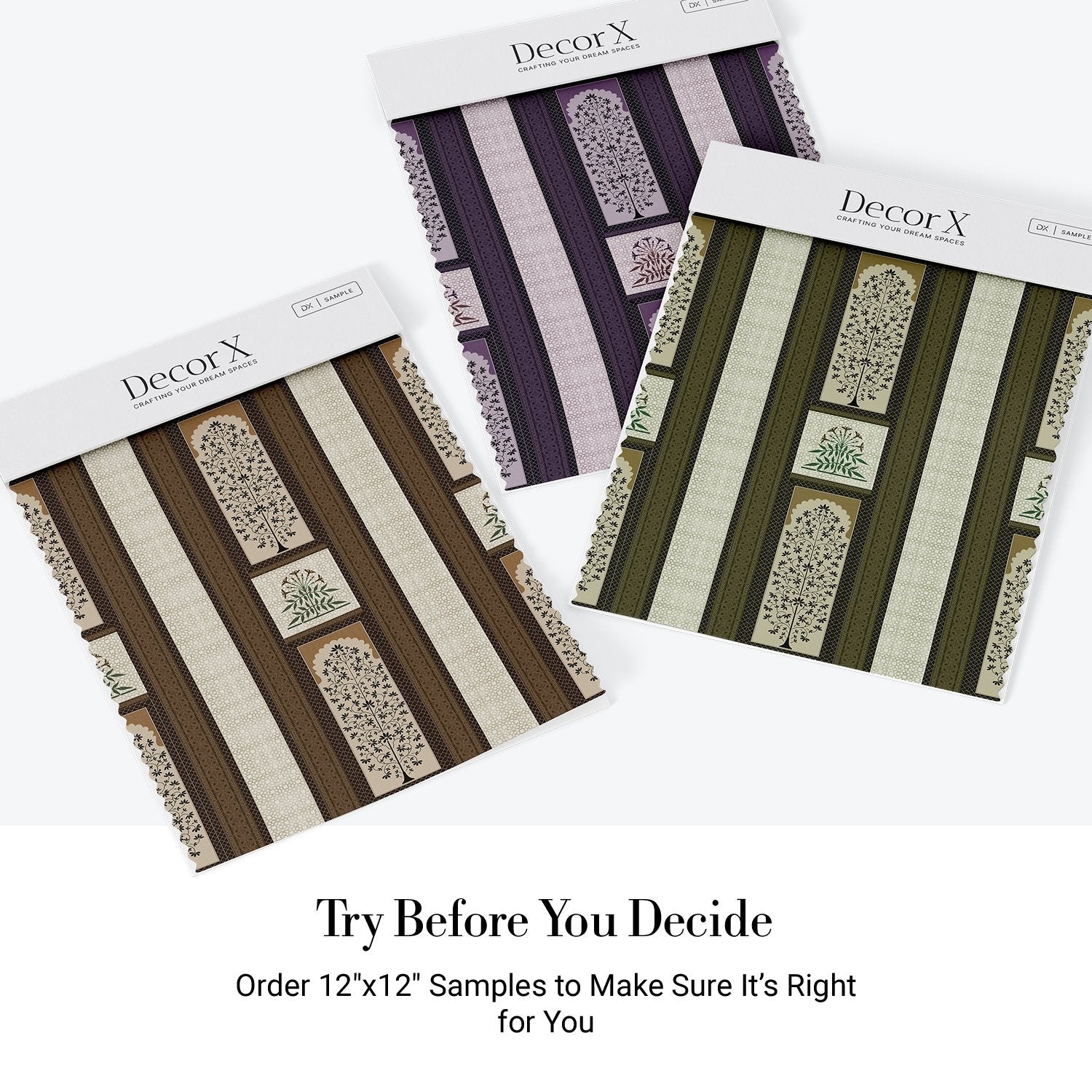 Traditional brown striped panels featuring ornate floral trees and palmette motifs in classic style - view 27 - final all-groups samples