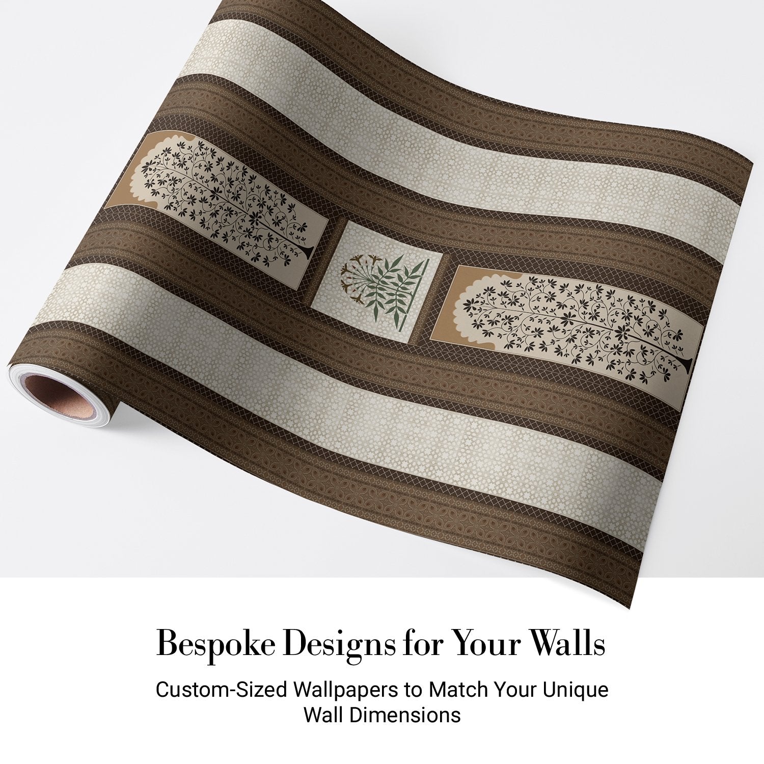 Traditional brown striped panels featuring ornate floral trees and palmette motifs in classic style - view 6 - final