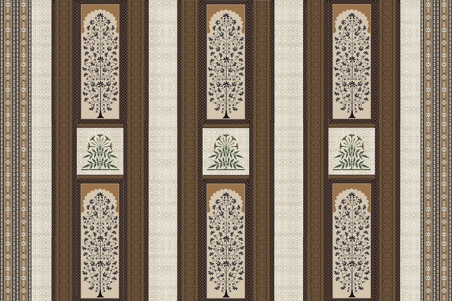 "Detailed damask pattern in lea - mughal wallpaper mural-inequal final"