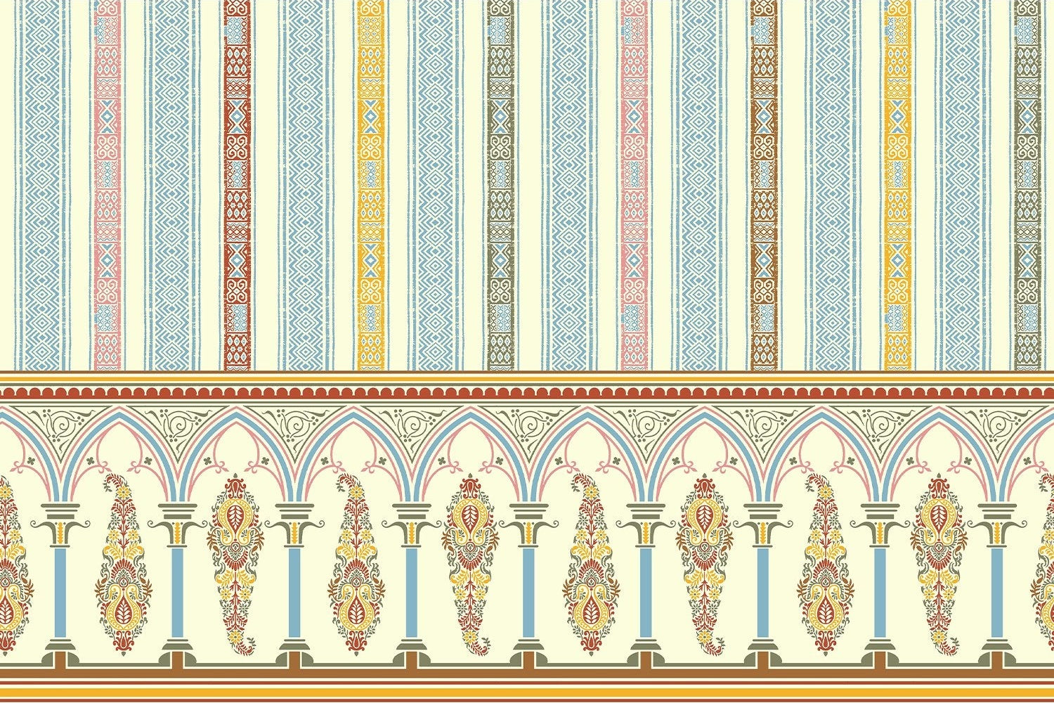 "Victorian retro and vintage lea - "mughal" wallpaper mural-inequal final"