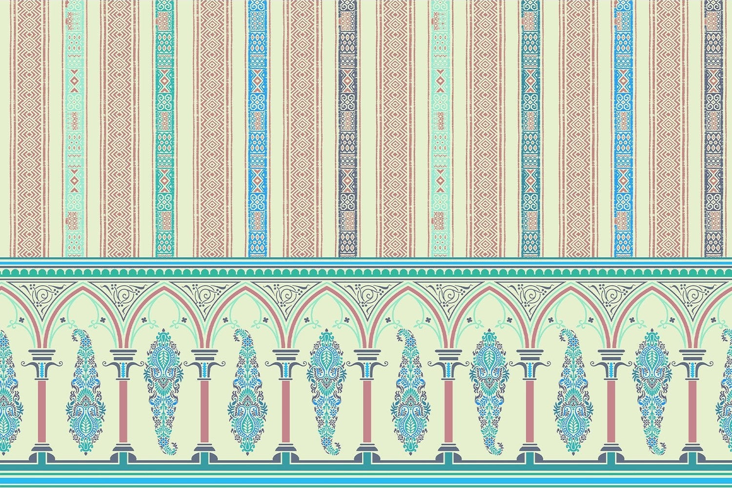 "Victorian retro and vintage lea - "mughal" wallpaper mural-inequal final"