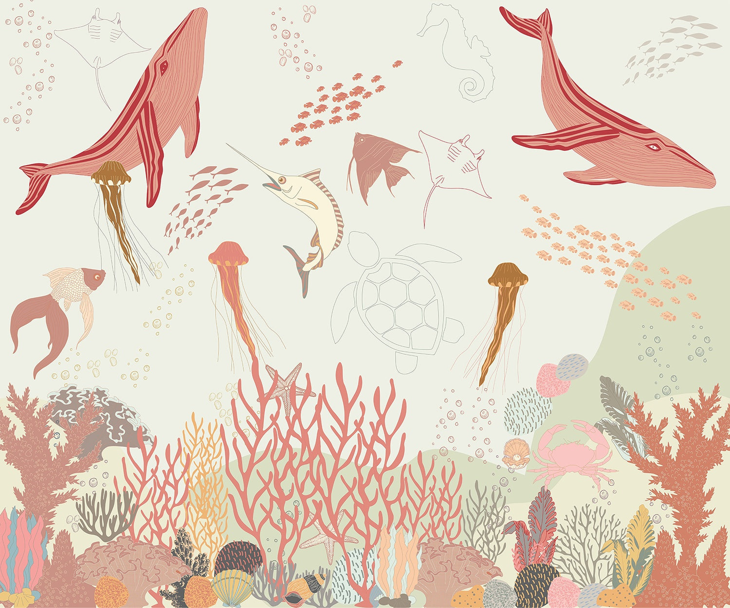 "Vibrant lea underwater marine life scene - "marine and ocean" wallpaper mural-inequal final"