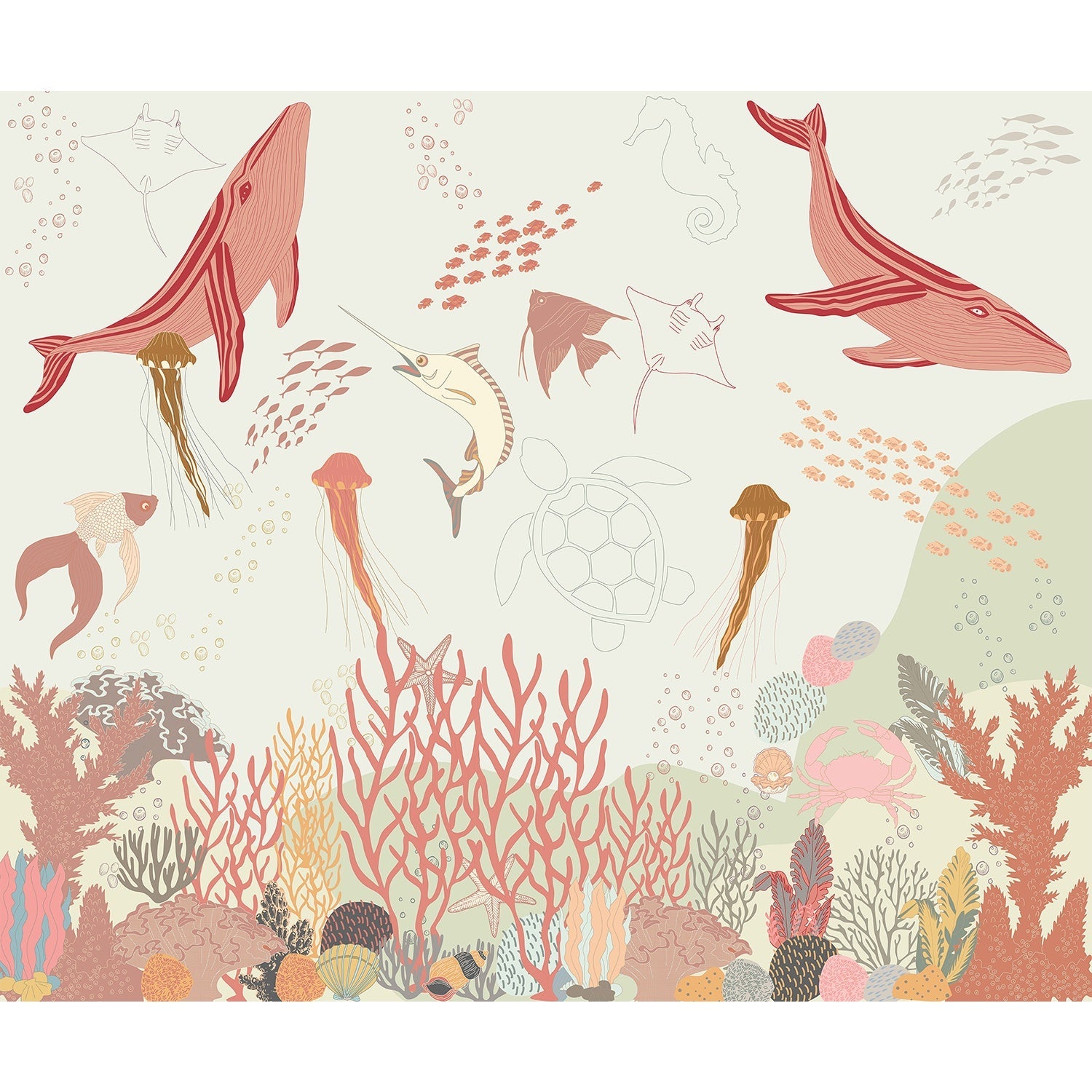 "Vibrant lea underwater marine life scene - "marine and ocean" wallpaper mural-equal final"