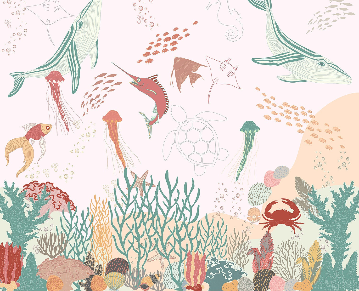 "Vibrant lea underwater marine life scene - "marine and ocean" wallpaper mural-inequal final"