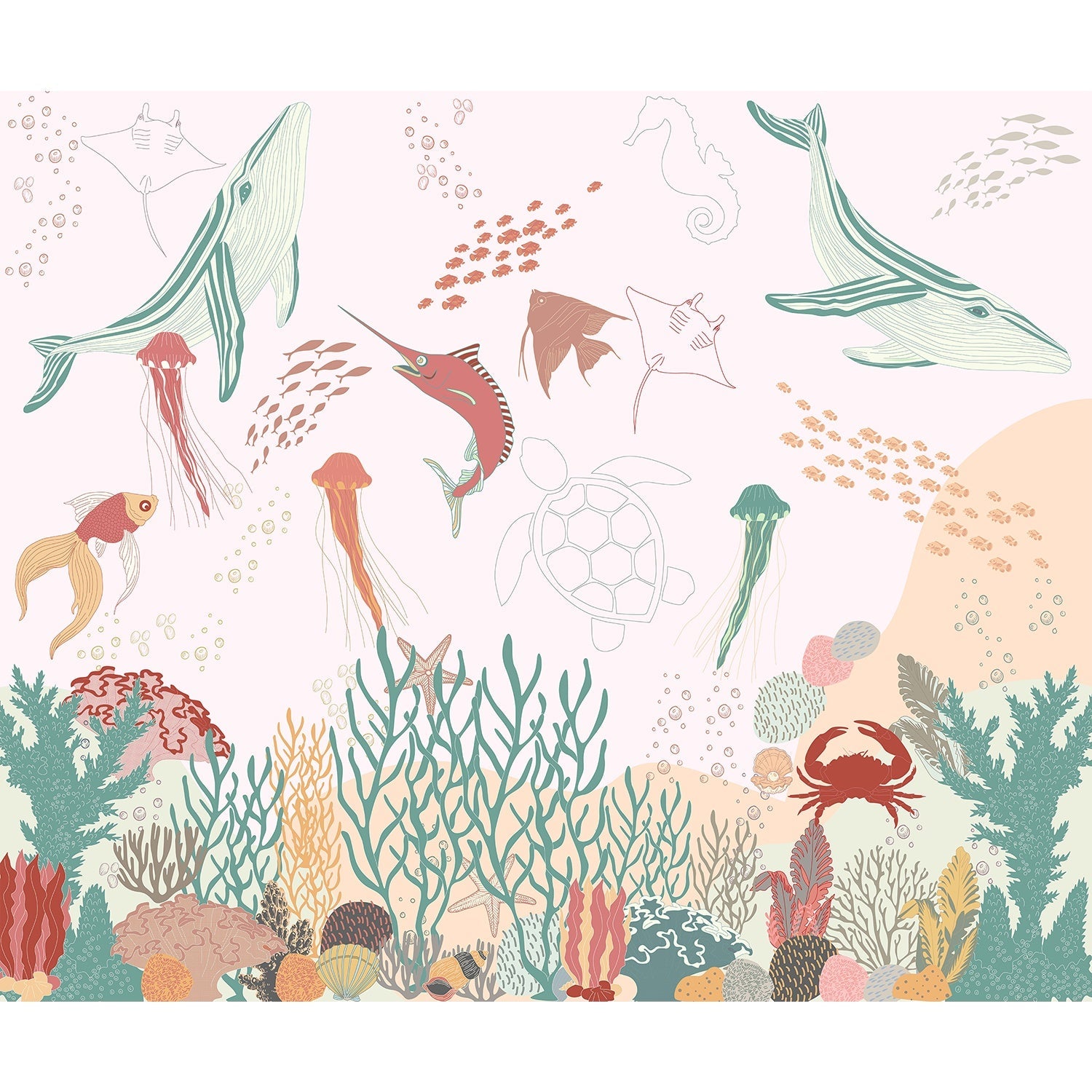 "Vibrant lea underwater marine life scene - "marine and ocean" wallpaper mural-equal final"