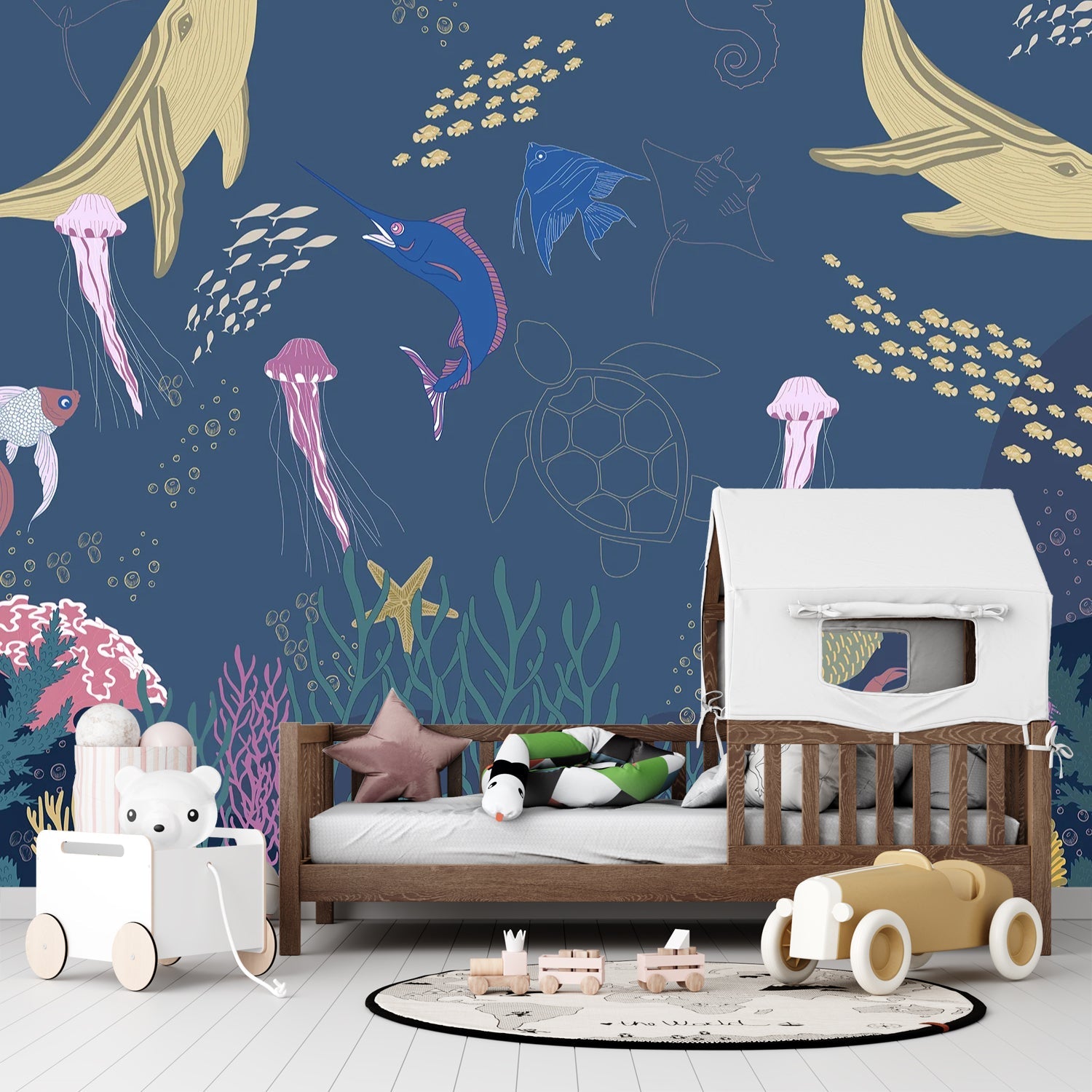 Whimsical marine life illustration with jellyfish, fish and coral in soft pastel colors - view 18 - final