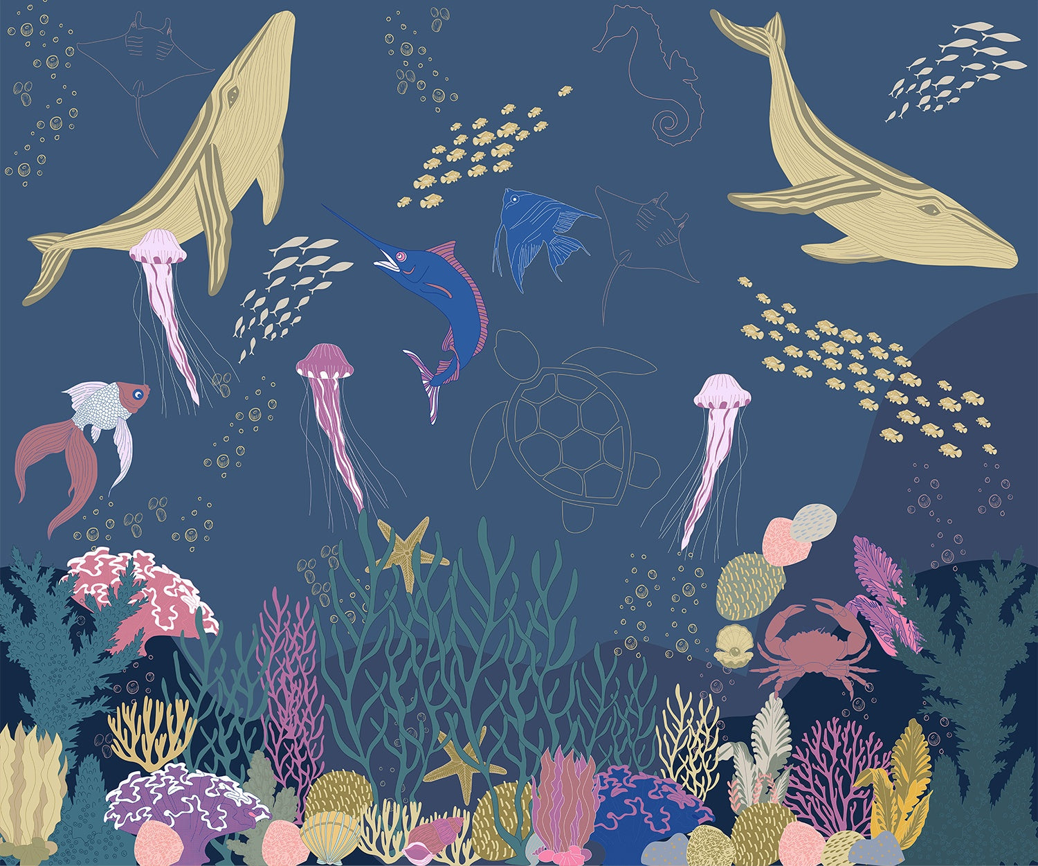 "Vibrant lea underwater marine life scene - "marine and ocean" wallpaper mural-inequal final"