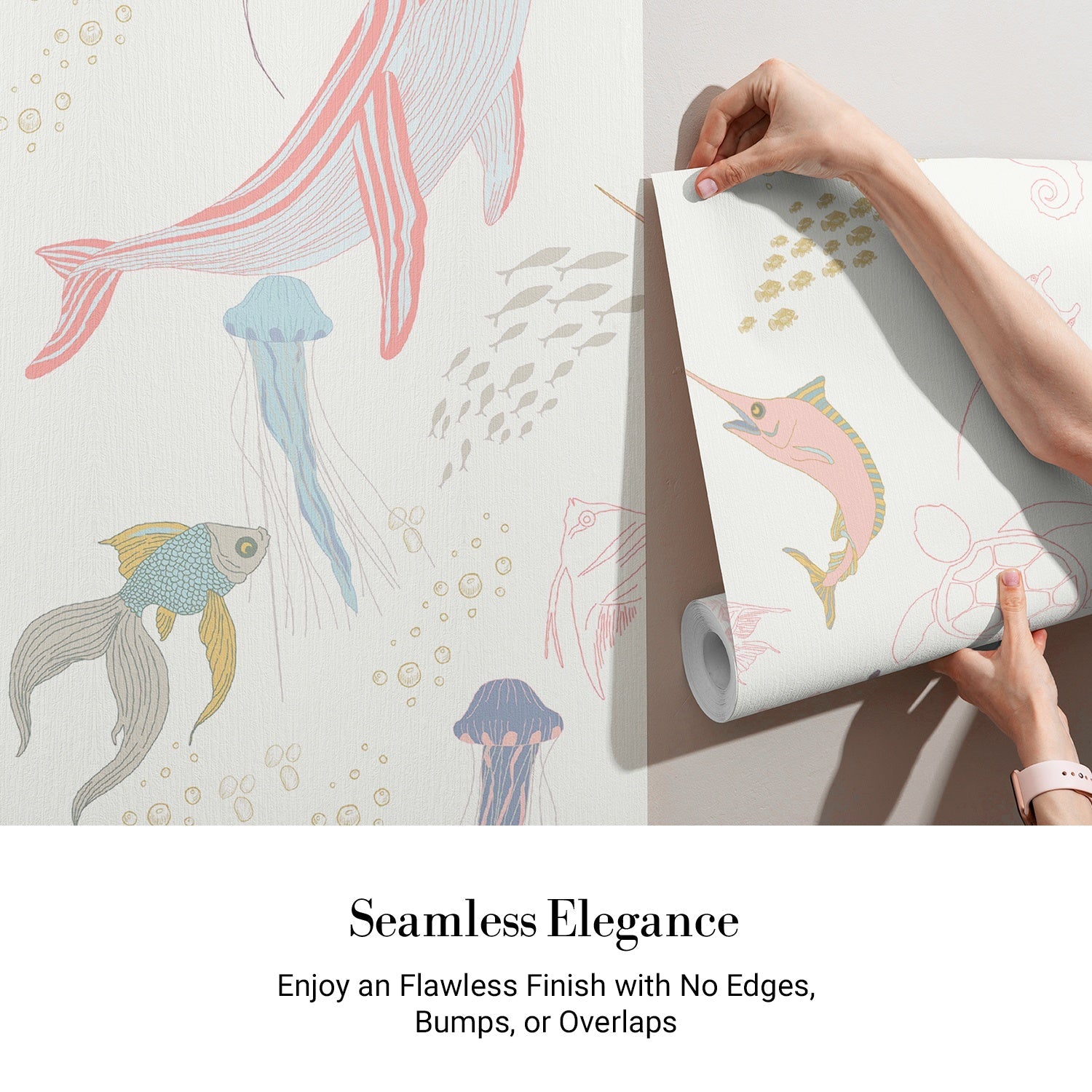 Whimsical marine life illustration with jellyfish, fish and coral in soft pastel colors - view 4 - final