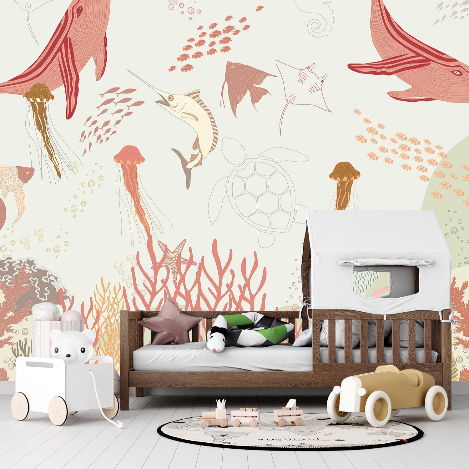 Whimsical marine life illustration with jellyfish, fish and coral in soft pastel colors - view 9 - final