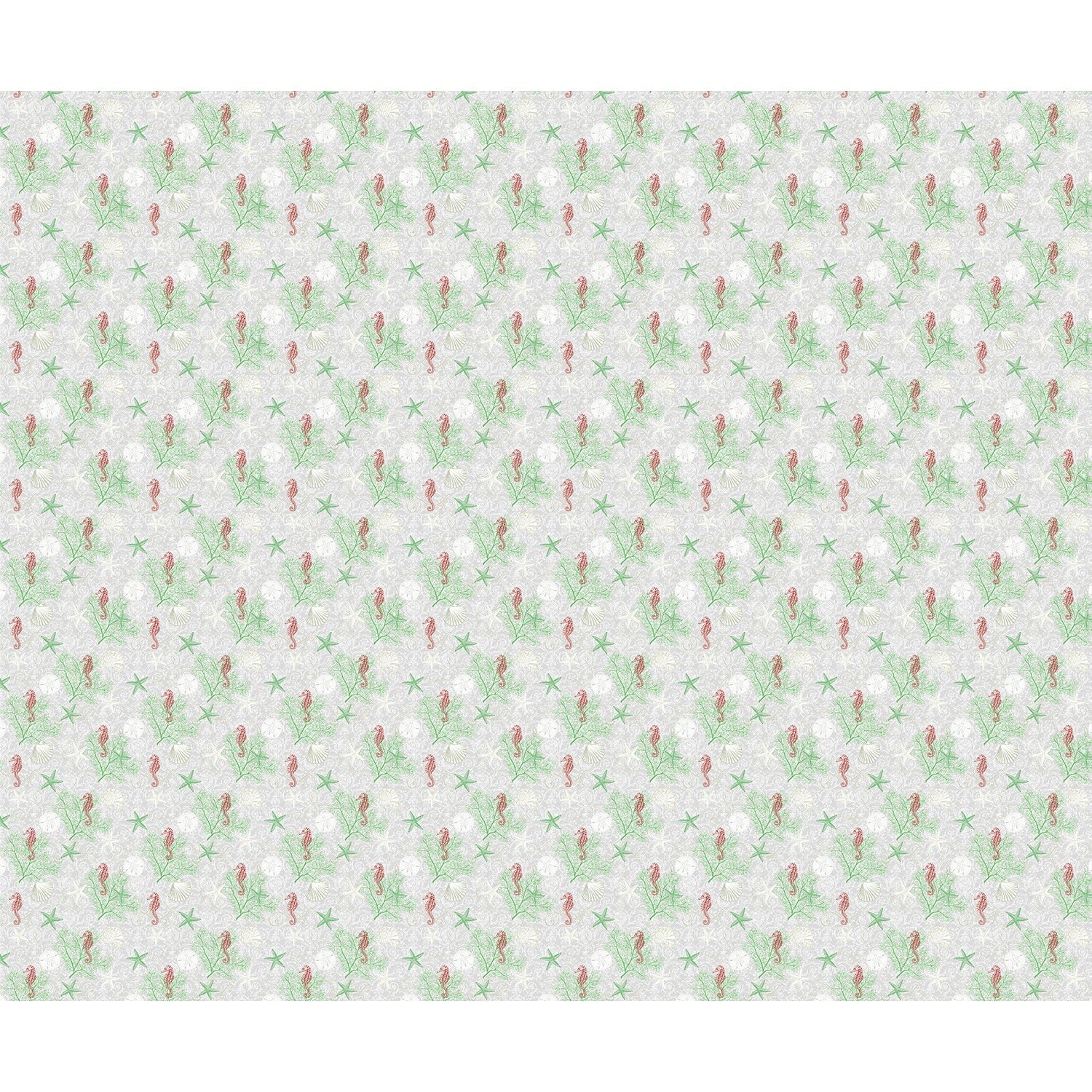 repeat-full-square Delicate repeating pattern of blue seahorses and coral starfish on light background - view 12 - final