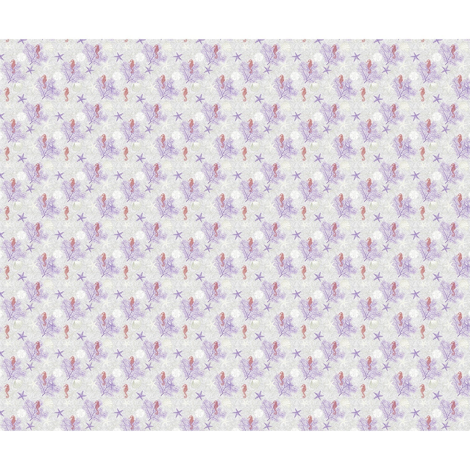 repeat-full-square Delicate repeating pattern of blue seahorses and coral starfish on light background - view 18 - final