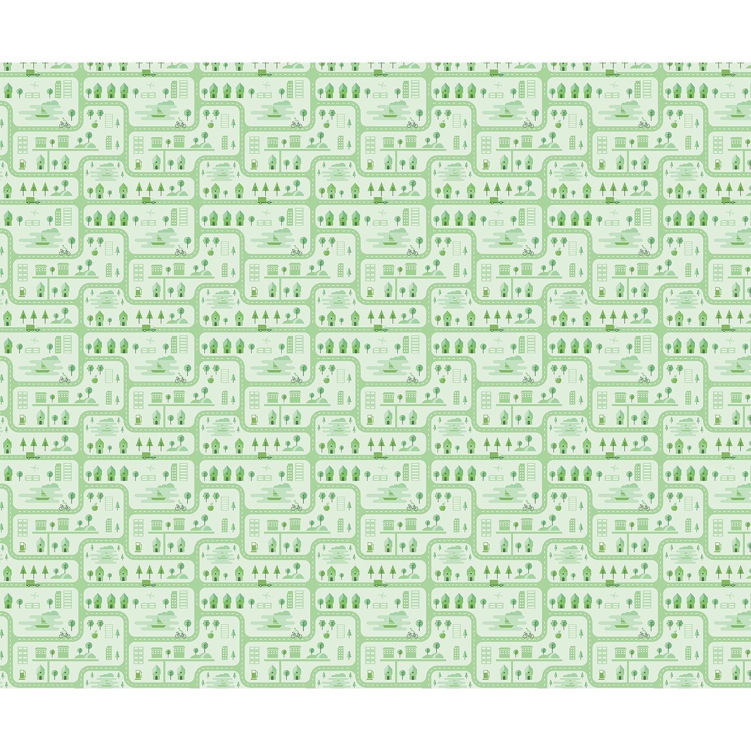 repeat-full-square Whimsical peach townhouses with trees and gardens in repeating geometric nursery pattern - view 21 - final