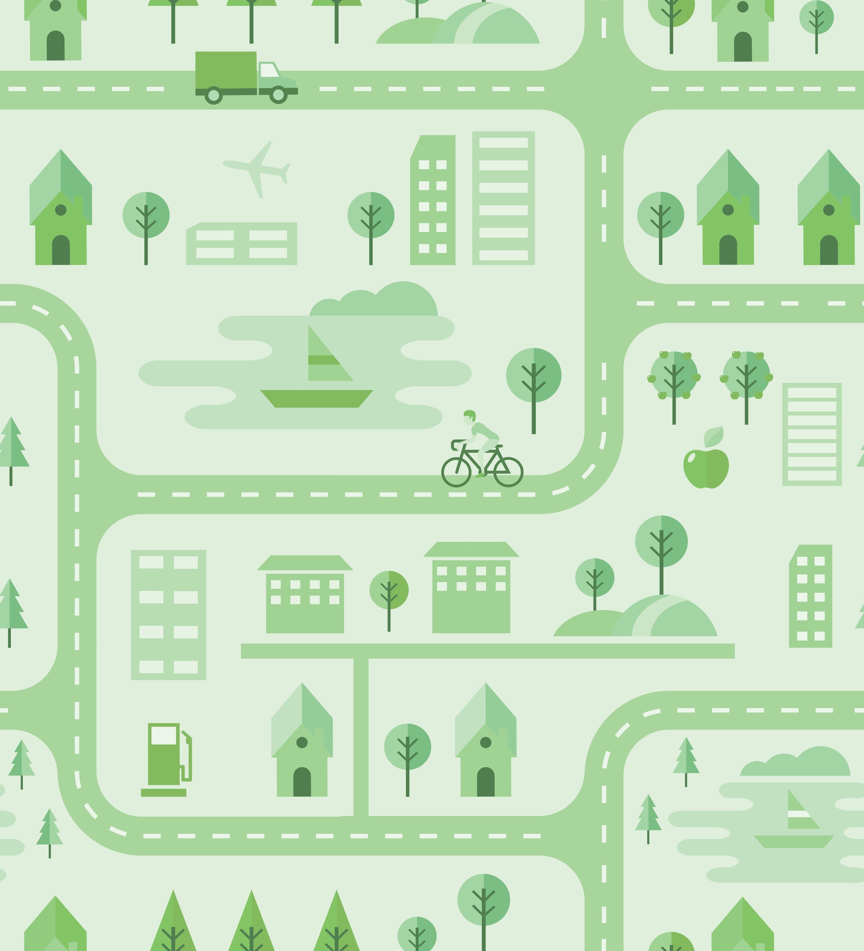 Whimsical peach townhouses with trees and gardens in repeating geometric nursery pattern - view 23 - repeat-original - final