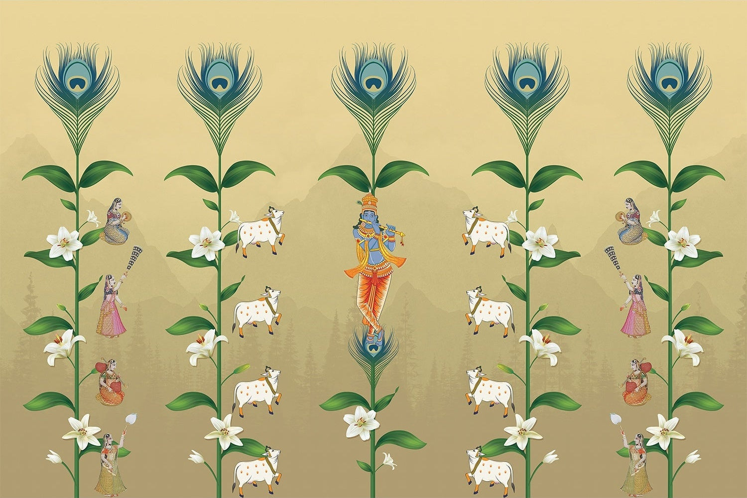 "Lea divine Krishna religious wallpaper mural-inequal final"