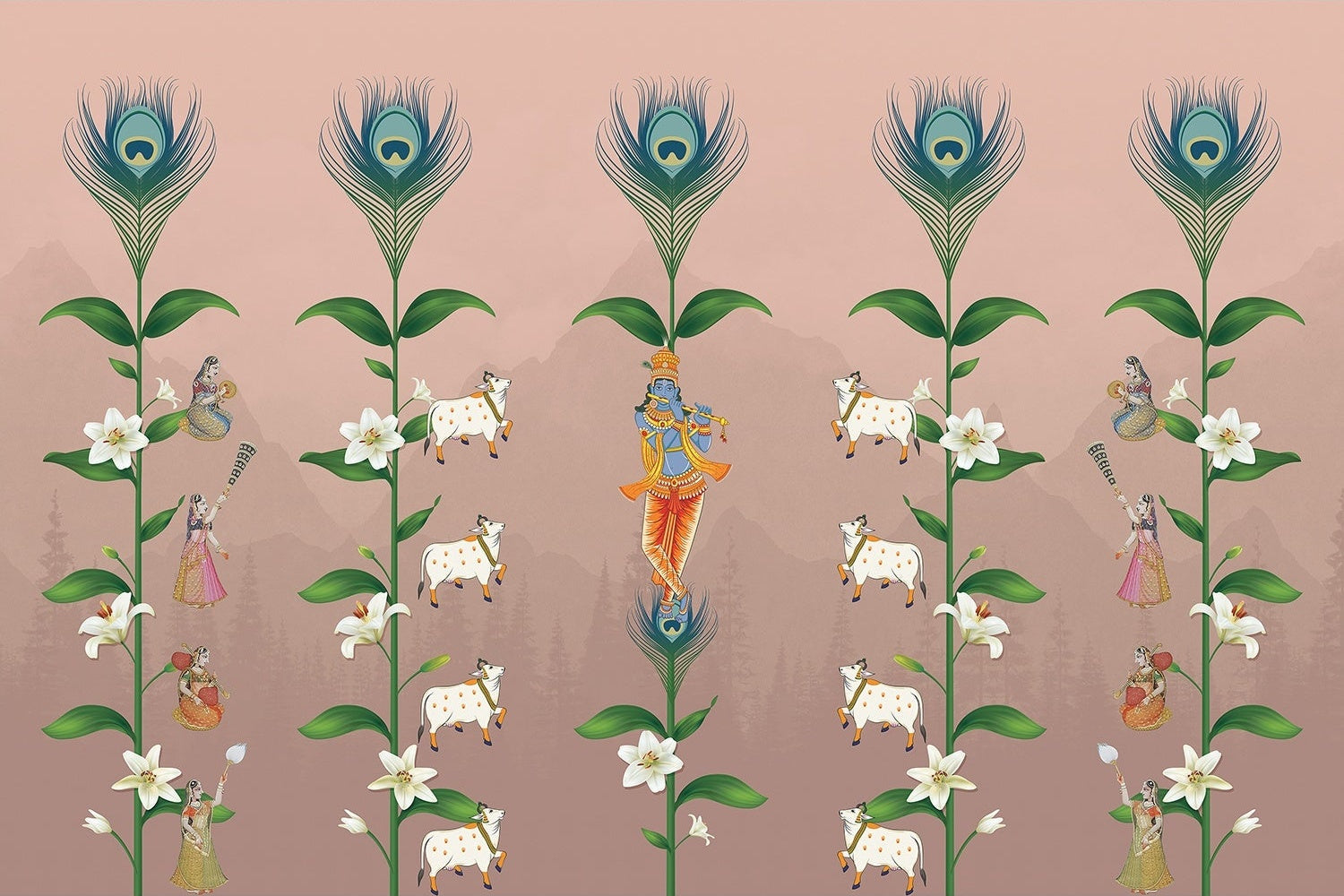 "Lea divine Krishna religious wallpaper mural-inequal final"