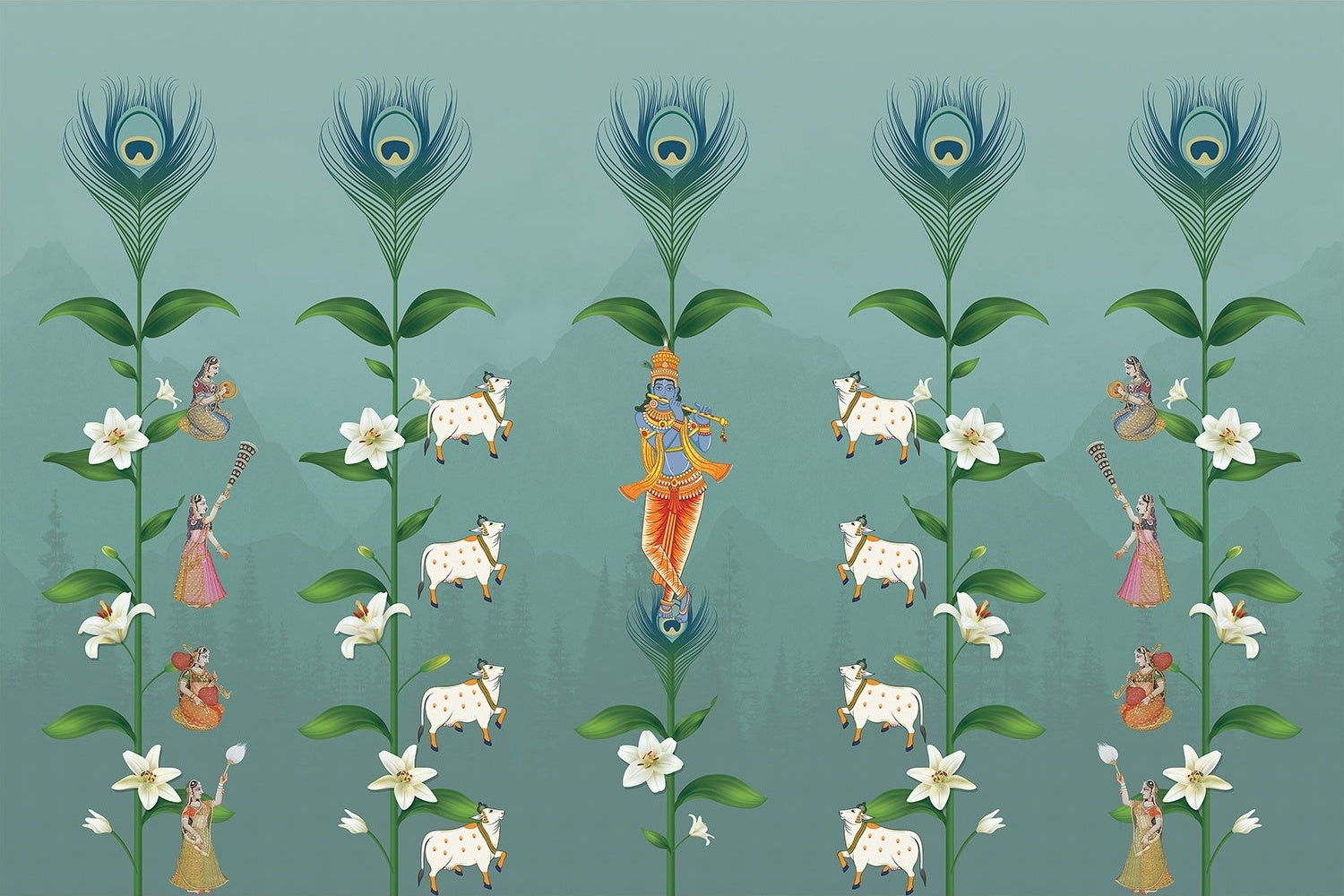 "Lea divine Krishna religious wallpaper mural-inequal final"