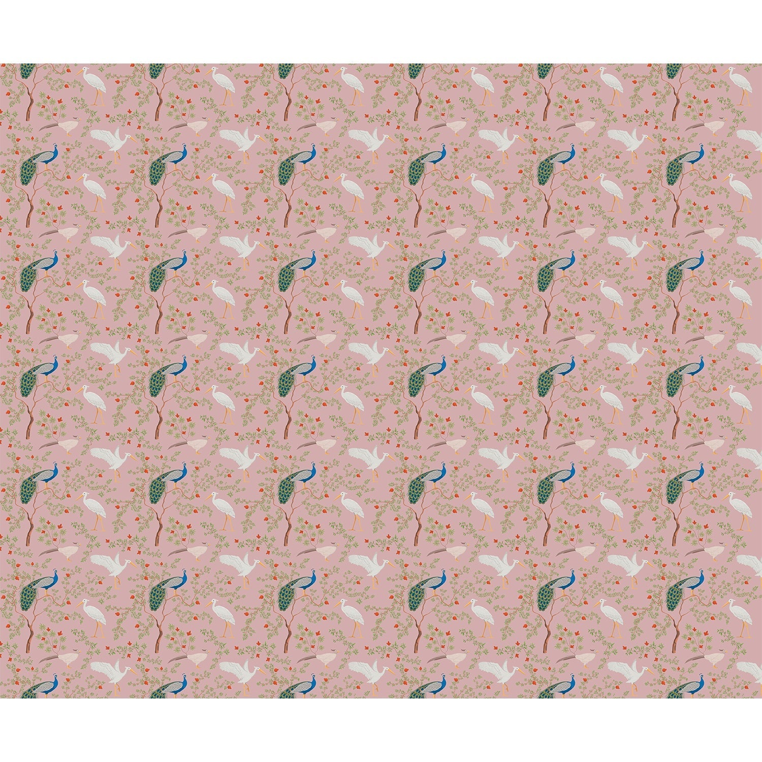 repeat-full-square Elegant peacocks and delicate floral branches on cream background in vintage botanical style - view 12 - final