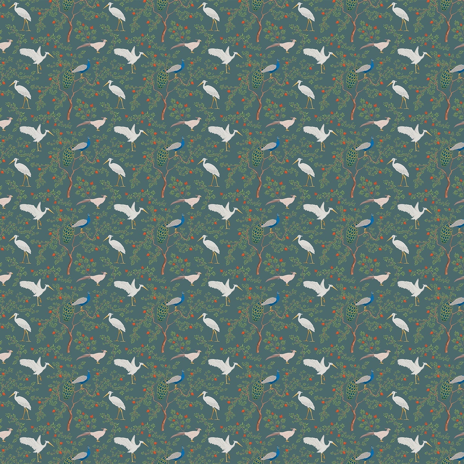 Elegant peacocks and delicate floral branches on cream background in vintage botanical style - view 14 - final