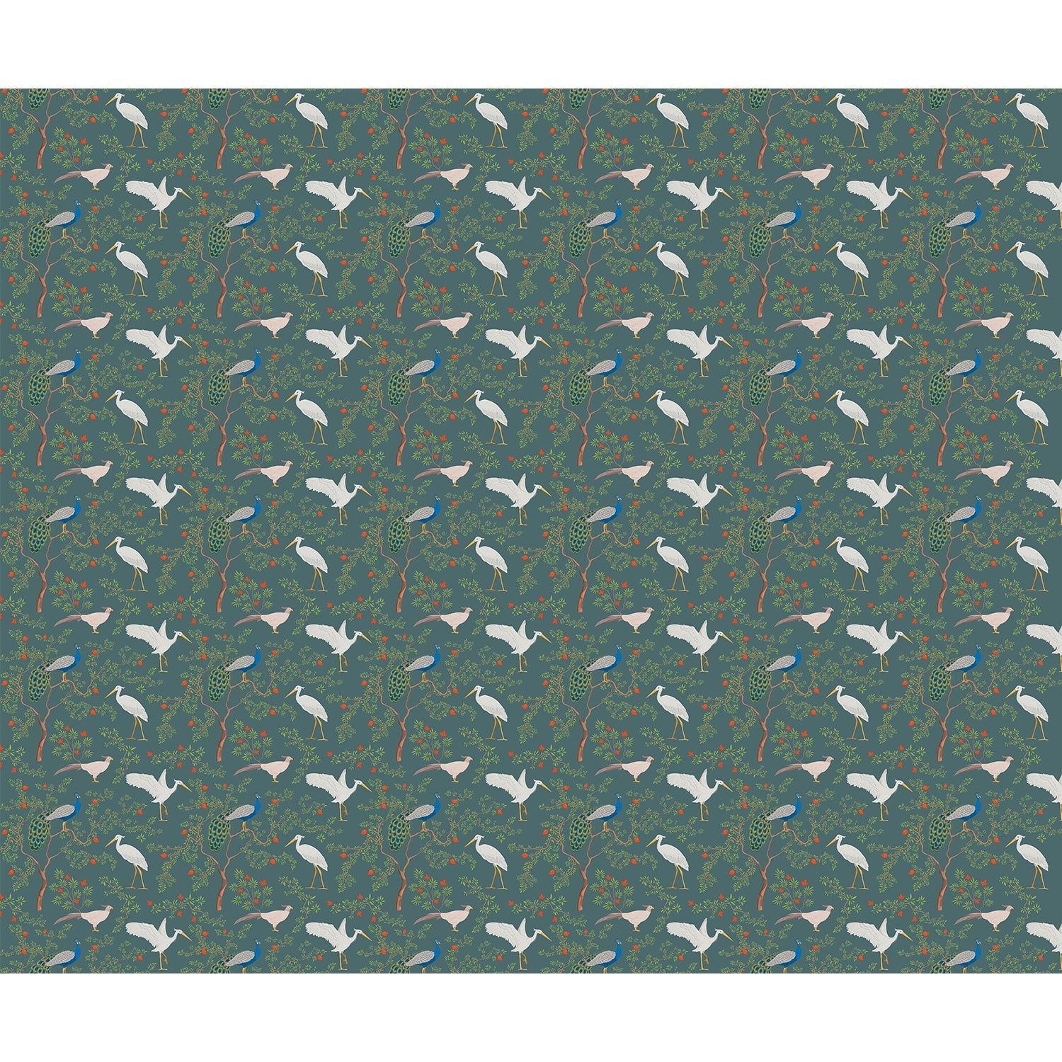 repeat-full-square Elegant peacocks and delicate floral branches on cream background in vintage botanical style - view 15 - final