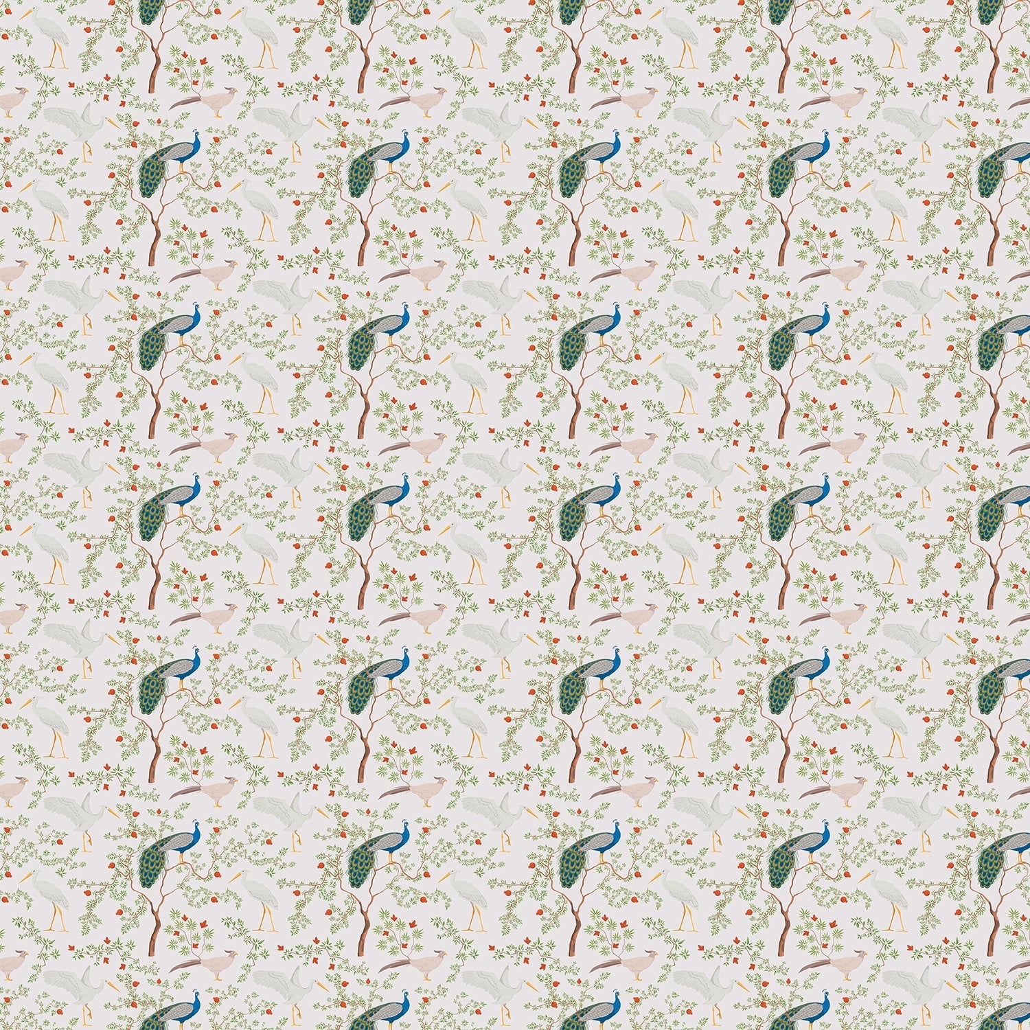 Elegant peacocks and delicate floral branches on cream background in vintage botanical style - view 24 - final