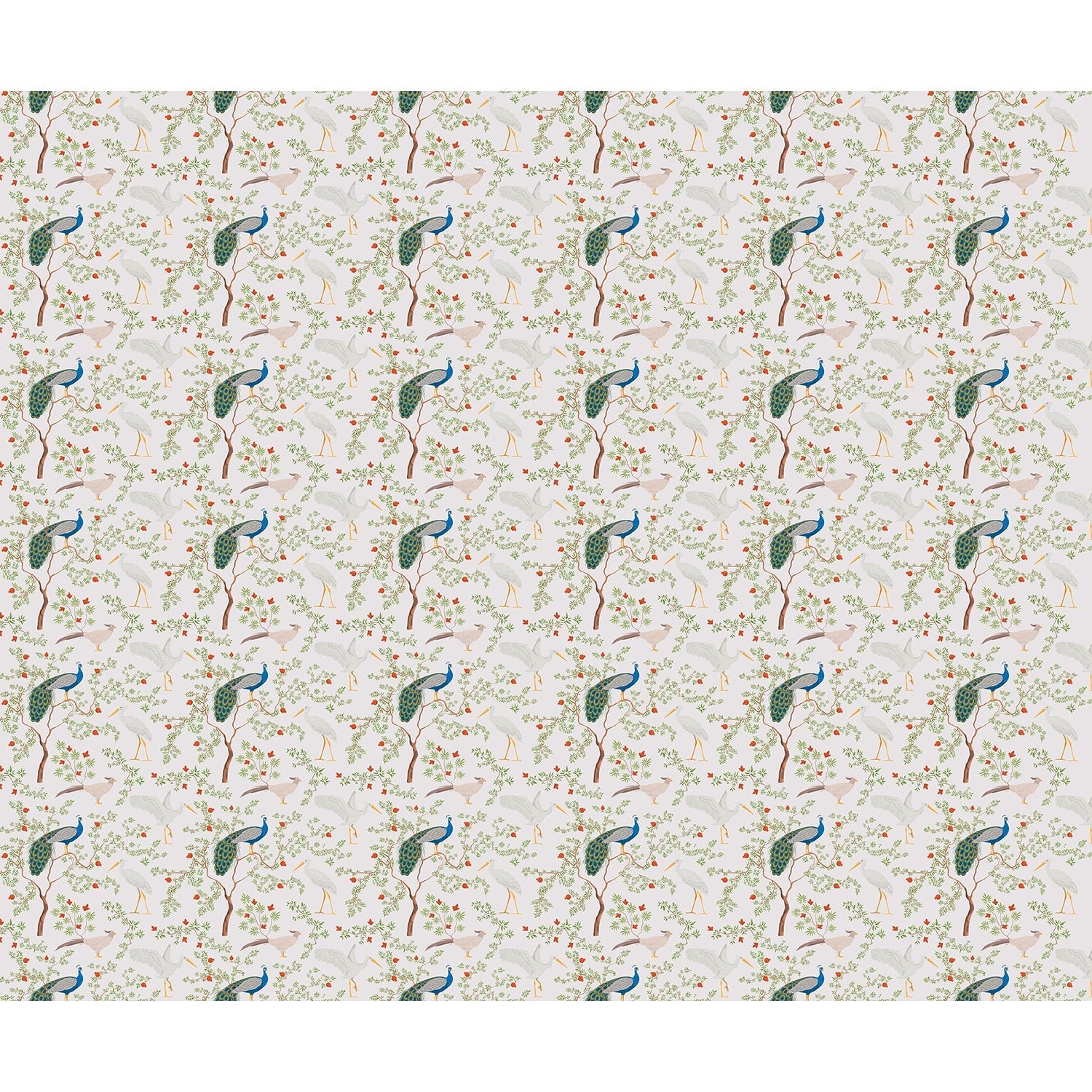 repeat-full-square Elegant peacocks and delicate floral branches on cream background in vintage botanical style - view 25 - final