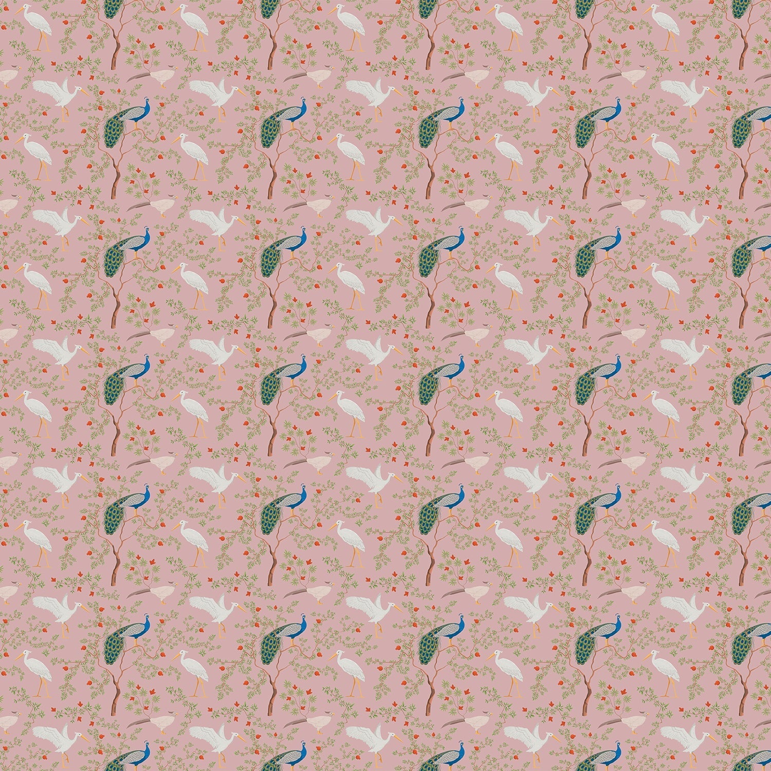 Elegant peacocks and delicate floral branches on cream background in vintage botanical style - view 9 - final